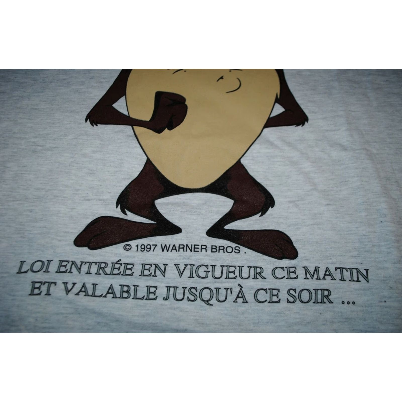 Vintage VINTAGE Looney Tunes WARNER BROS. DEFENSE DE ME CRITIQUER TAZ Gray LARGE Mens T-shirt 1997 90s Size US L / EU 52-54 / 3 - 3 Thumbnail