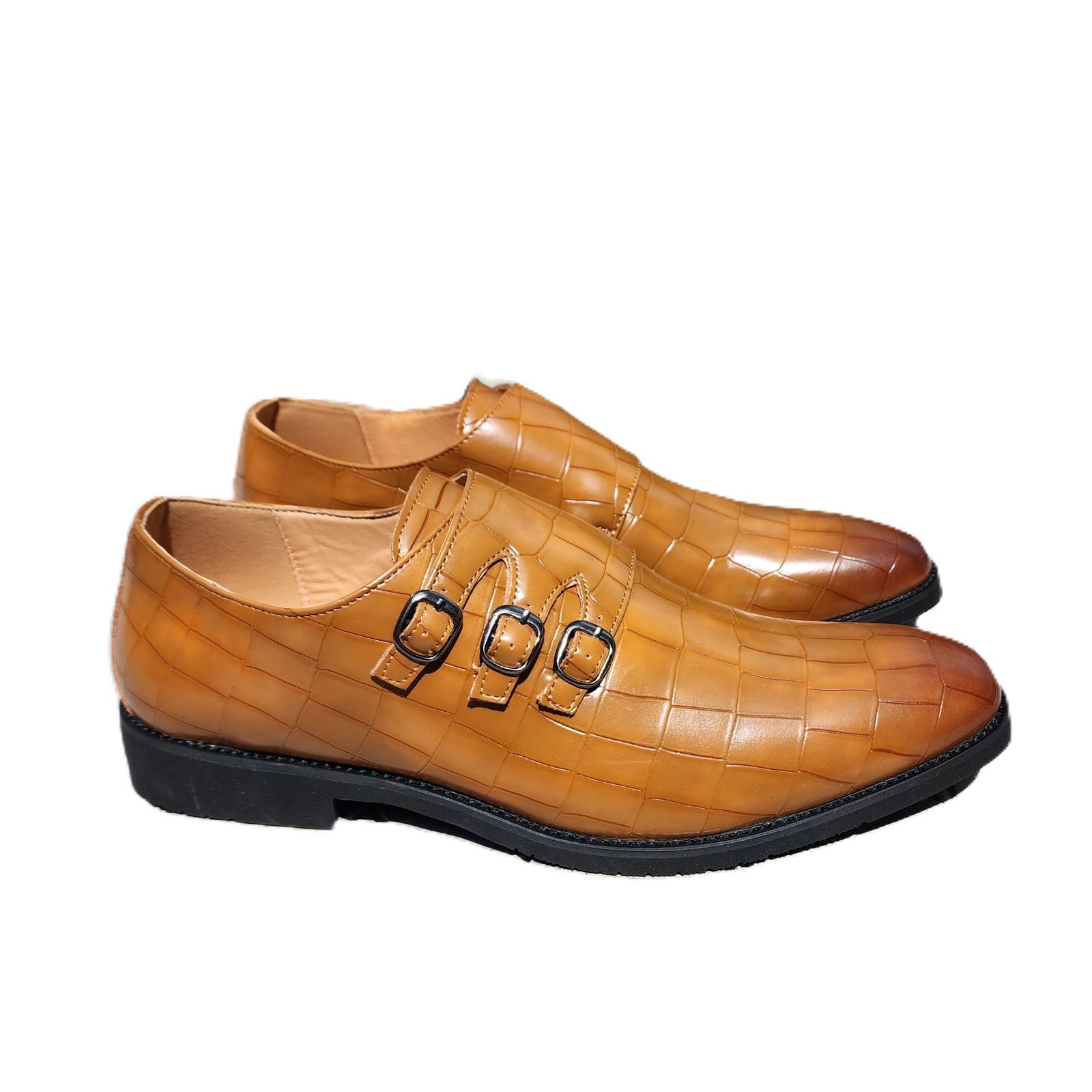 Designer Shein Faux Croc Triple Monk Buckle Strap Loafers 47 Size US 14 / EU 47 - 2 Thumbnail