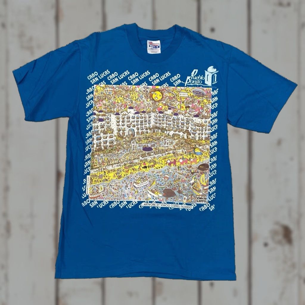 Hanes VINTAGE 1990s 90s Cabo San Lucas Mexico Hanes T-Shirt Medium Men Yellow Graphic Print 90s Lucas Tourist Shirt Mens Size US M / EU 48-50 / 2 - 1 Thumbnail