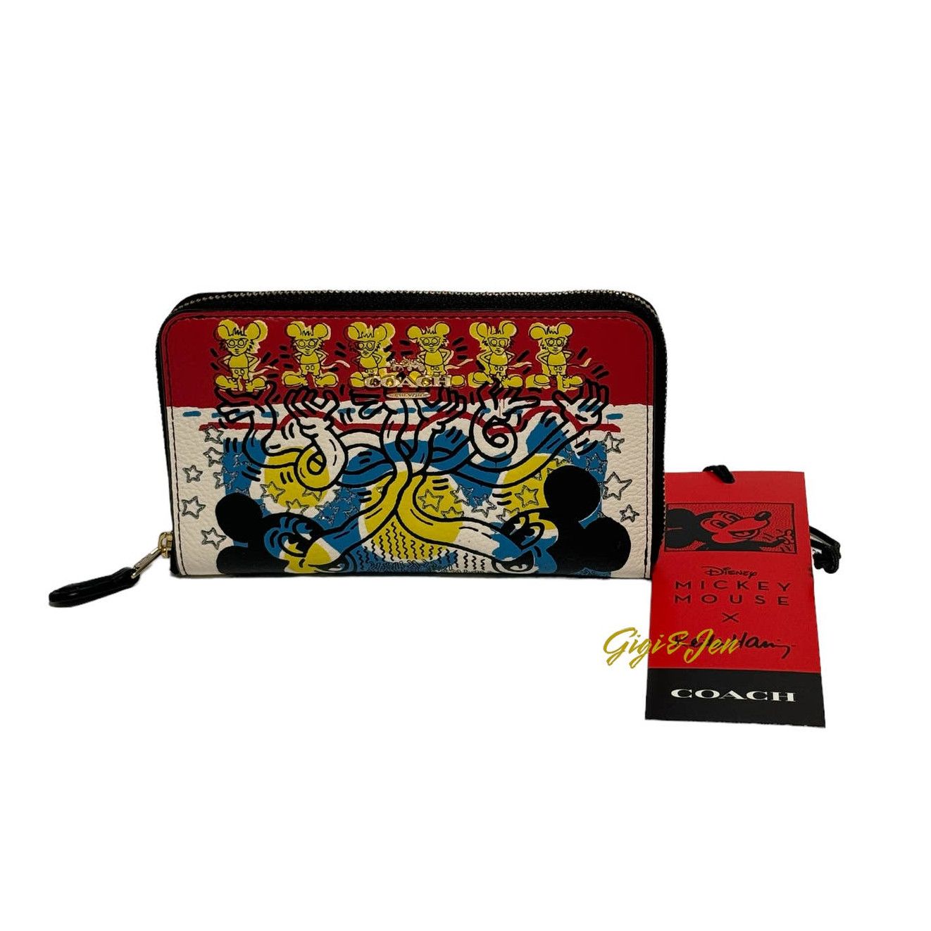 image of Coach Disney Mickey Mouse X Keith Haring Id Zip Wallet, Women's