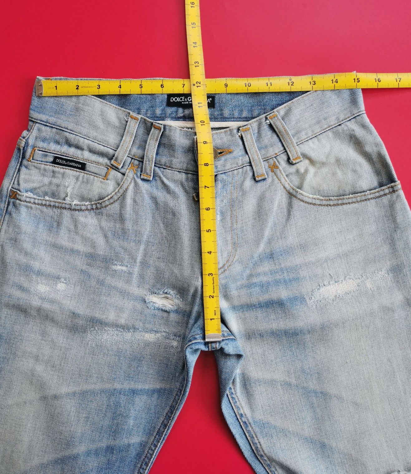 Dolce & Gabbana Thrashed Vintage 00s D&G Distressed Repair Denim Jeans Size US 30 / EU 46 - 14 Thumbnail