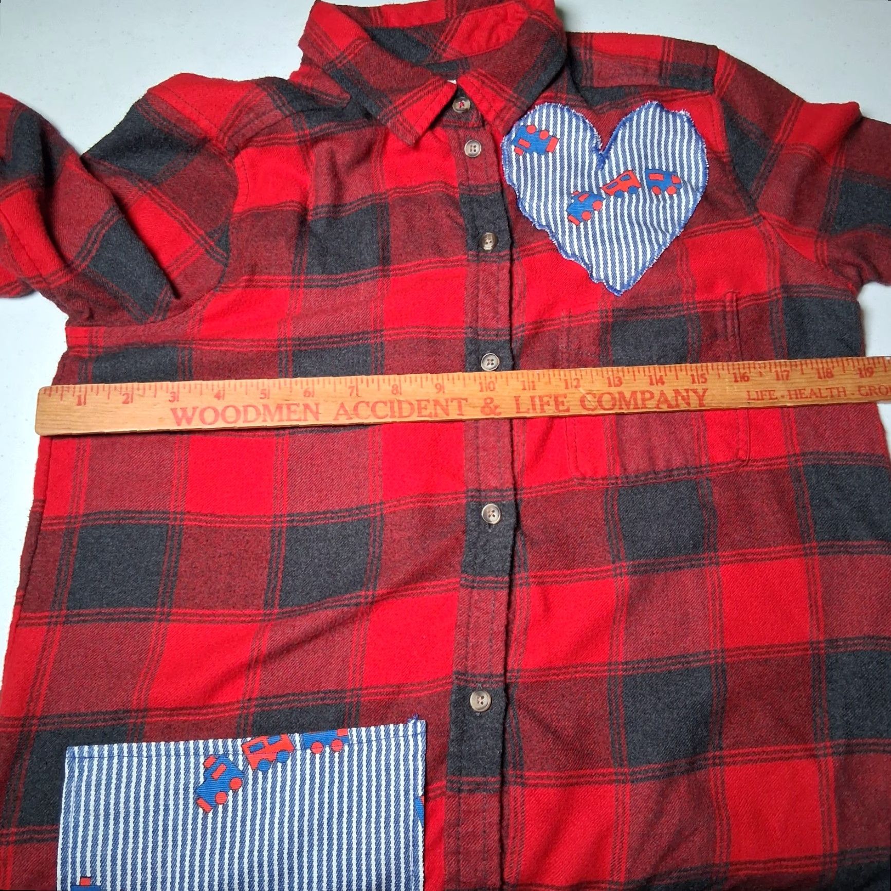 Vintage Reworked Flannel Shirt Women S Red Plaid Long Sleeve Button-Up Patches Upcycled Cozy OOAK Speech Heart Pocket Button-Up Shirt Size S / US 4 / IT 40 - 6 Thumbnail
