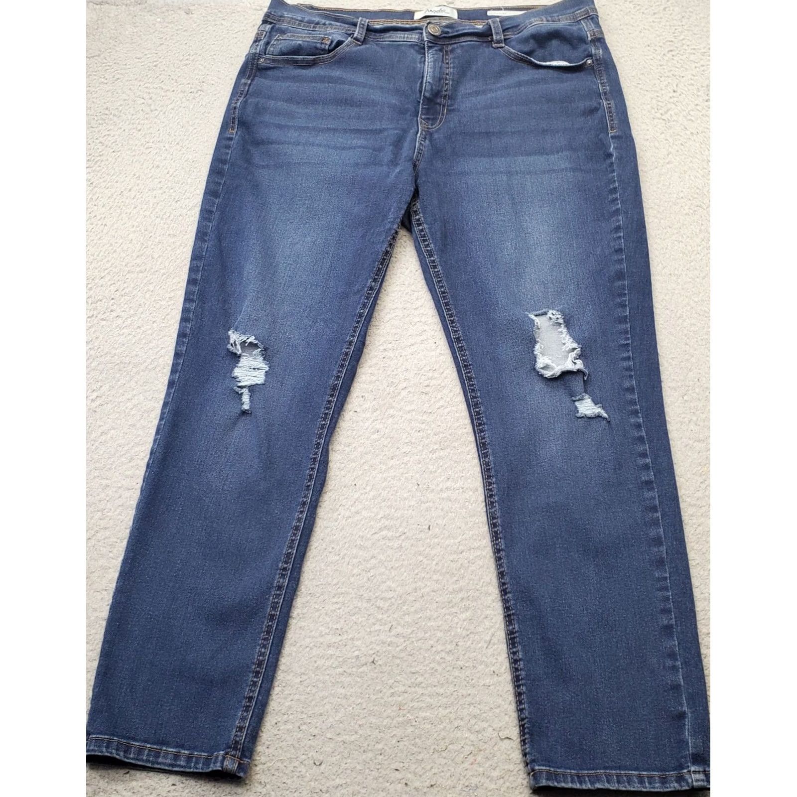 Vintage Angels Signature Jeans Womens 16 Blue Stretch Distressed Skinny Leg - 5-Pocket Denim Jeans Size 38" / US 16 / IT 52 - 2 Thumbnail