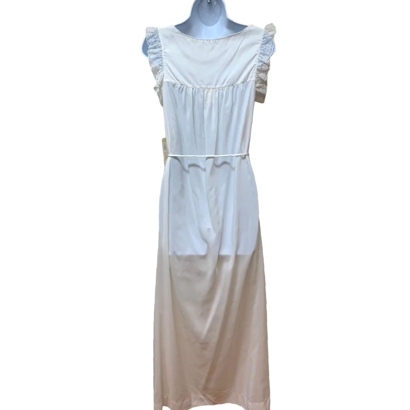 Vintage VINTAGE Najla New York Silky Crepe Lace Full Length Nightgown S 1970s USA NOS Size ONE SIZE - 2 Thumbnail
