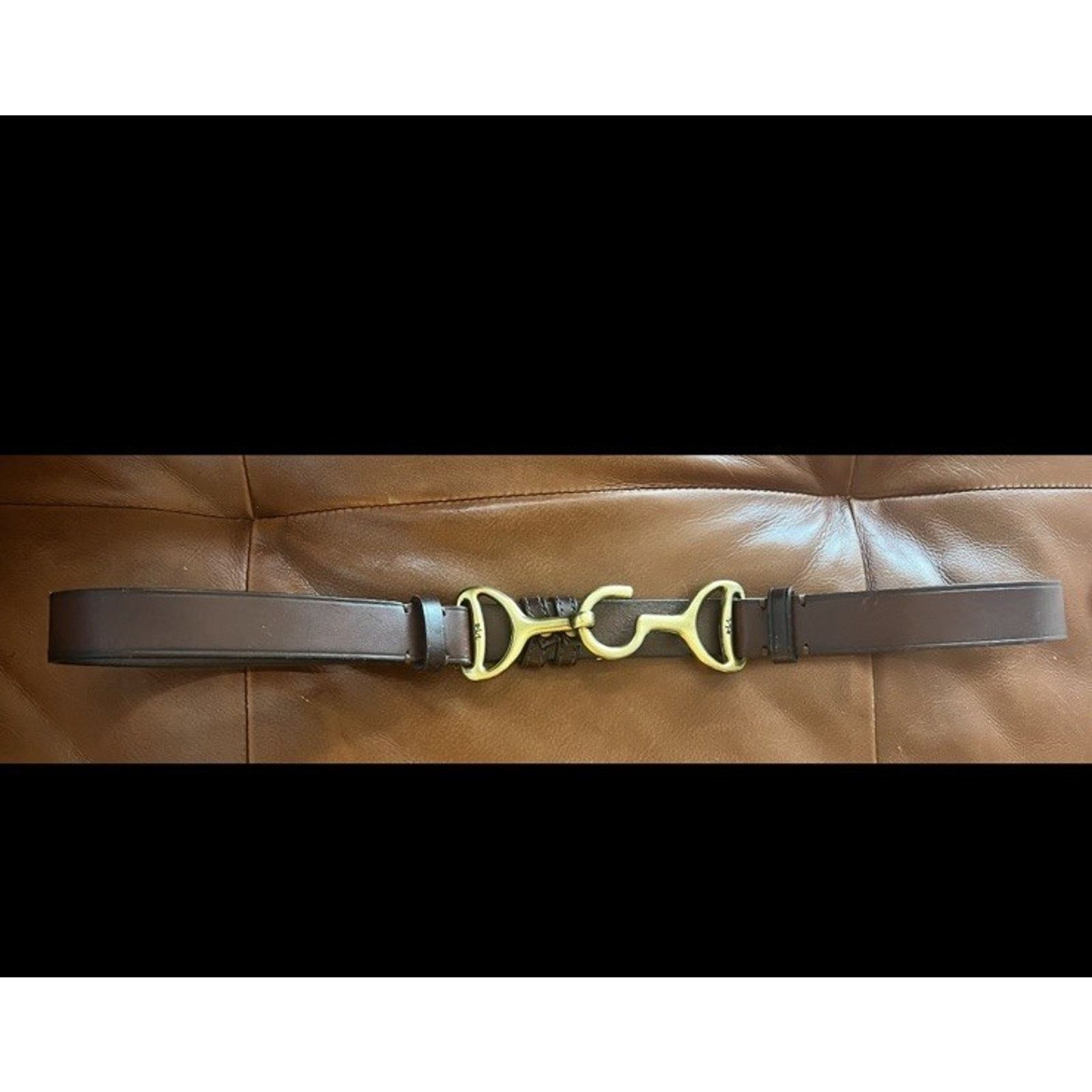 Ralph Lauren Brown Leather Horsebit Gold Hook Belt L/XL
