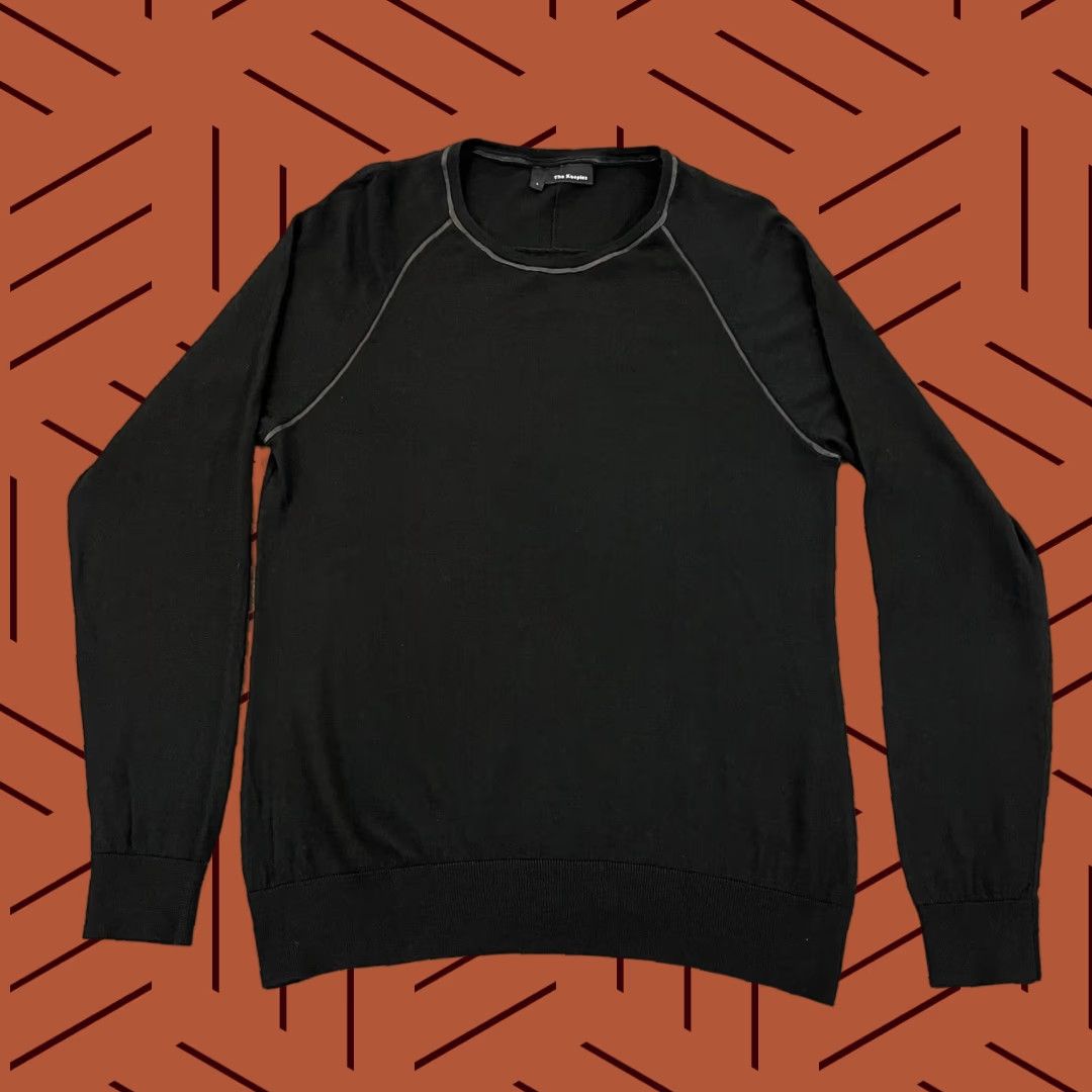 The Kooples The Kooples Shirt Womens Large Black Merino Wool Lambskin Leather Trim Sweater Size L / US 10 / IT 46 - 1 Thumbnail