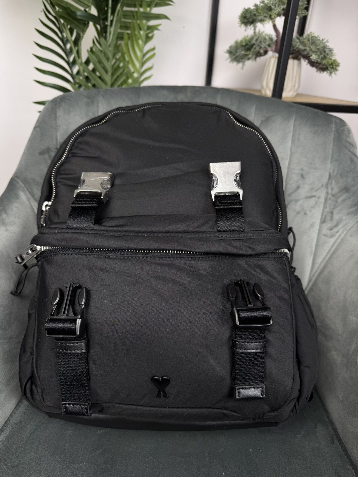 AMI × Designer AMI Paris Ami de Coeur Backpack Black OS Unisex Neylon Size ONE SIZE - 10 Thumbnail