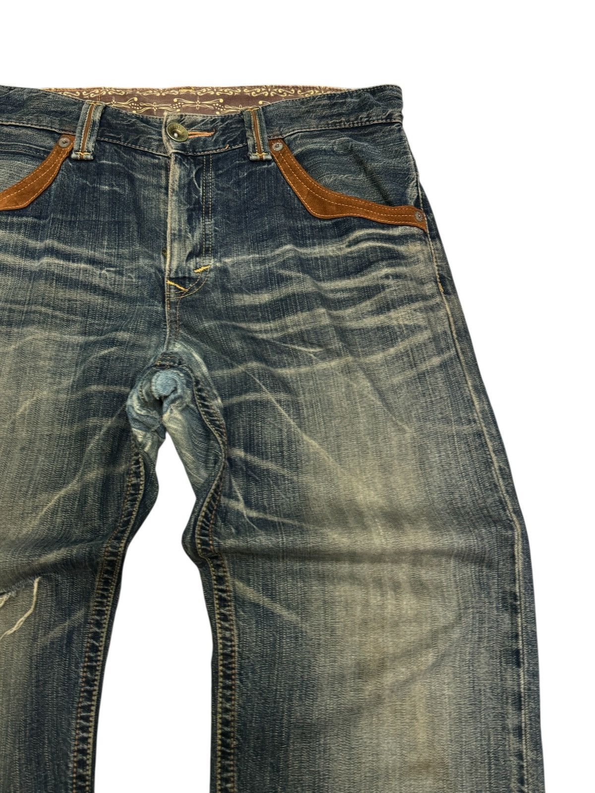 Edwin Distress Edwin Leather Trimmed Western Baggy Rusty Wash Size US 33 - 5 Thumbnail