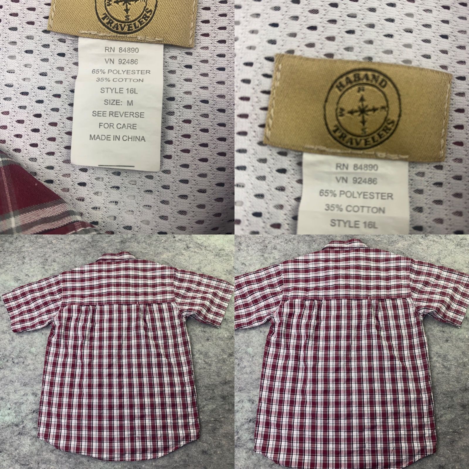 Haband Haband Travelers Mens Shirt Medium Maroon Plaid Button Up Short Sleeve Safari Regular Mens Size US M / EU 48-50 / 2 - 8 Thumbnail