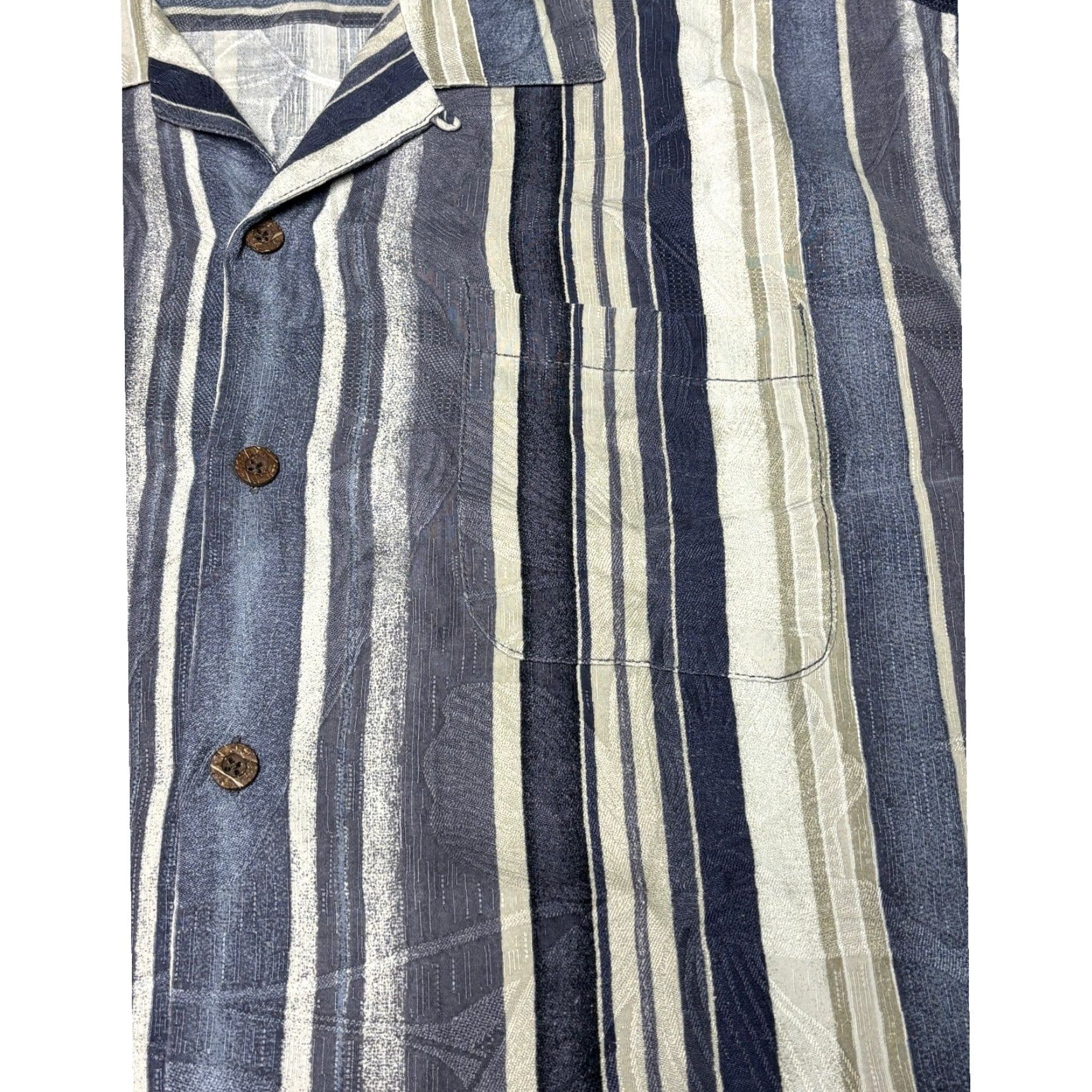 Tommy Bahama Tommy Bahama Mens XL Silk Camp Shirt Blue Grey Striped Floral Jacquard Button Up Size US XL / EU 56 / 4 - 2 Thumbnail