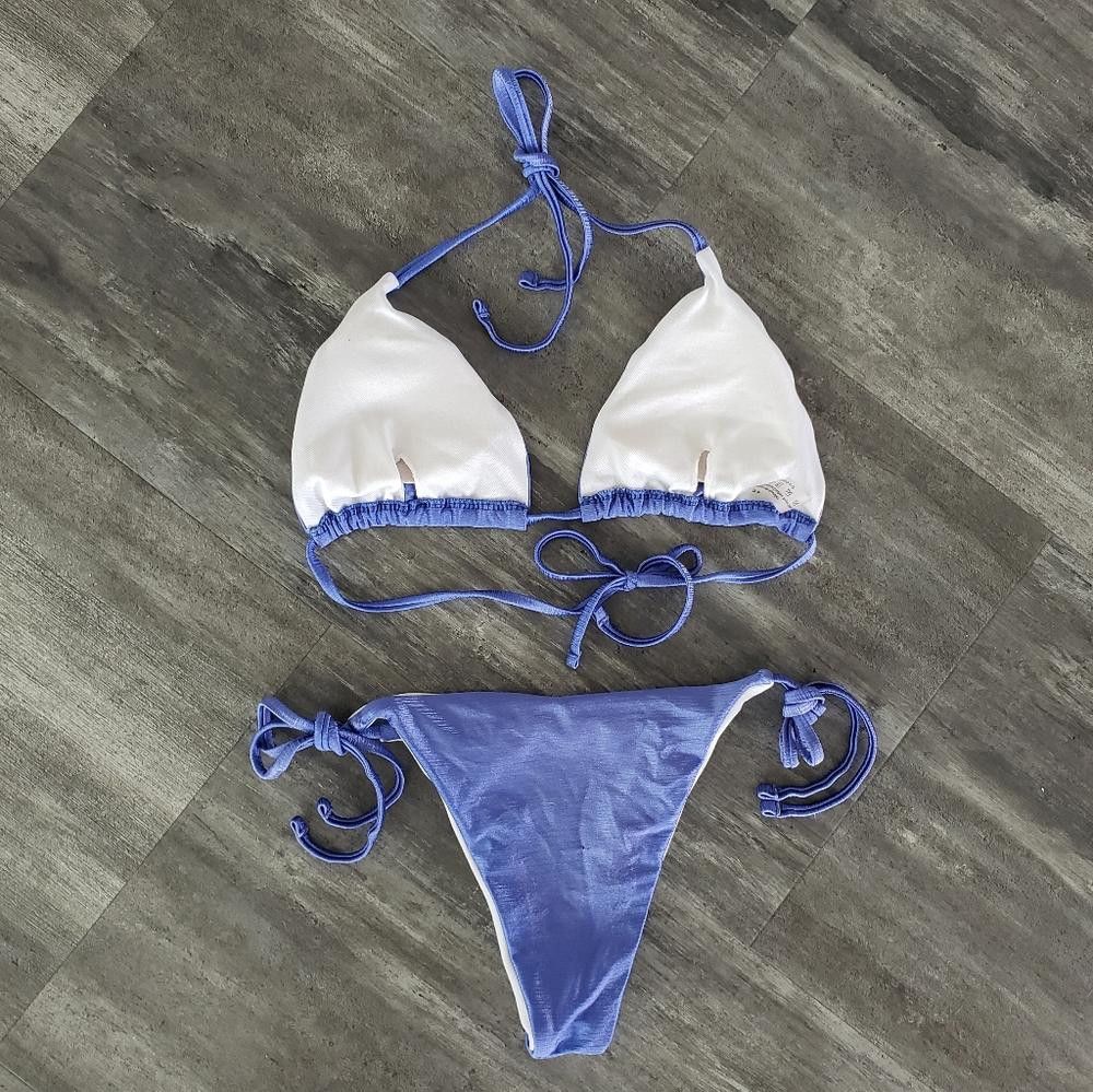 Designer Blue Metallic Shimmer Bikini Set Size ONE SIZE - 2 Thumbnail