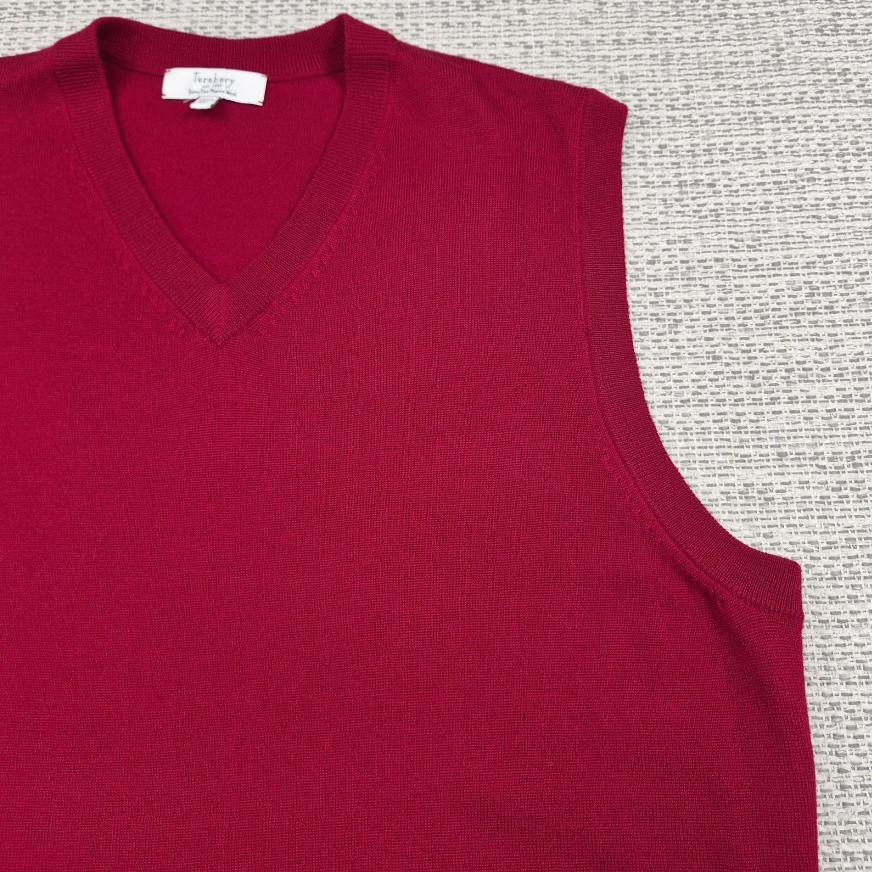 Vintage Turnbury Mens XL Red 100% Extra Fine Merino Wool V Neck Knit Sweater Vest Shirt Size US XL / EU 56 / 4 - 2 Thumbnail