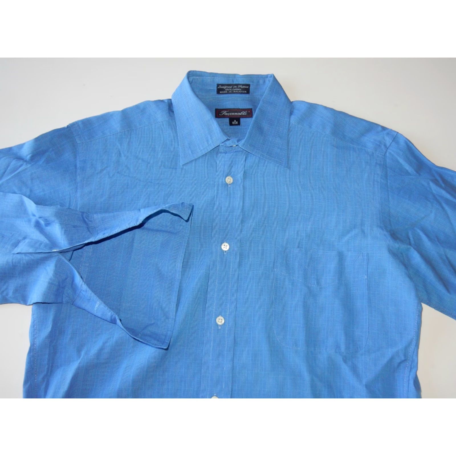 Faconnable VINTAGE Façonnable Men’s Dress Shirt Size 15.5 Long Sleeve Plaid Blue Casual Size 40R - 2 Thumbnail