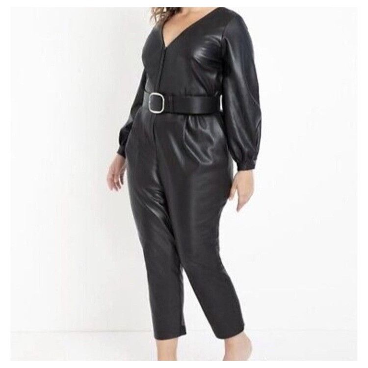 Other Eloquii Women's Black Plus Size Faux Leather Jumpsuit Size 40" / US 18 - 1 Thumbnail