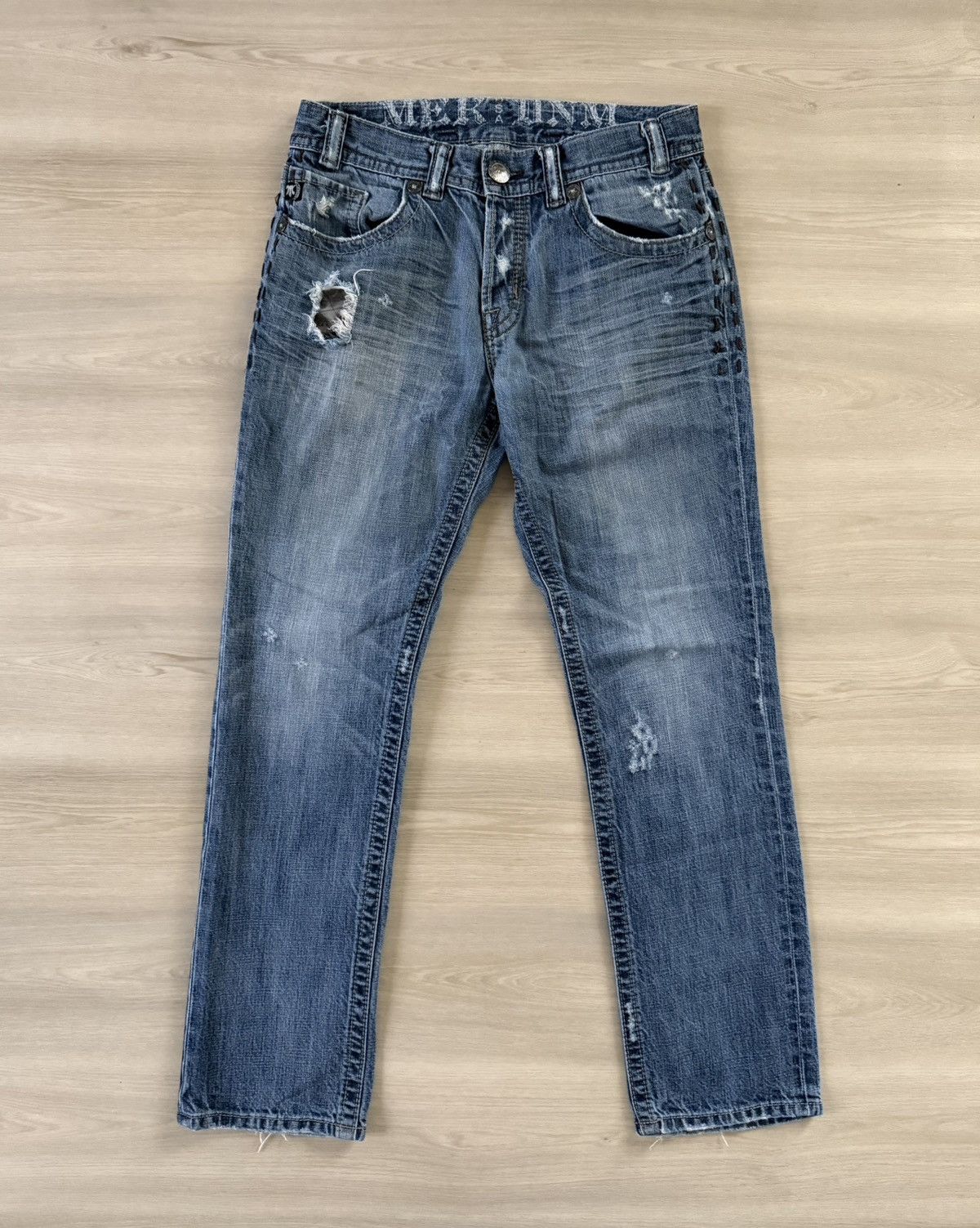 Mek Denim Vtg Y2K MEK Denim Durham Distressed Boot Cut Sz 32x32 *33x30 Size 32" / US 10 / IT 46 - 4 Thumbnail