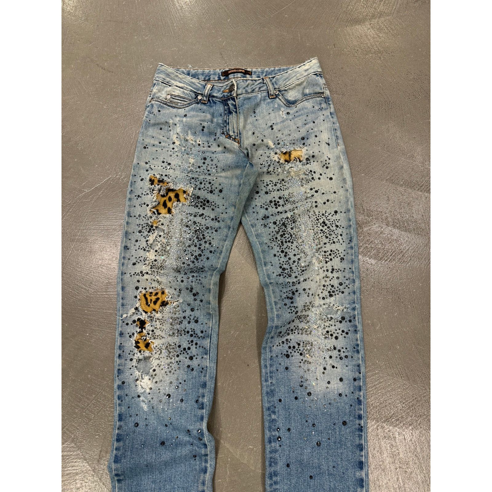 Roberto Cavalli Roberto Cavalli distressed leopard patch glitter jeans Size 27" / US 4 / IT 40 - 1 Thumbnail