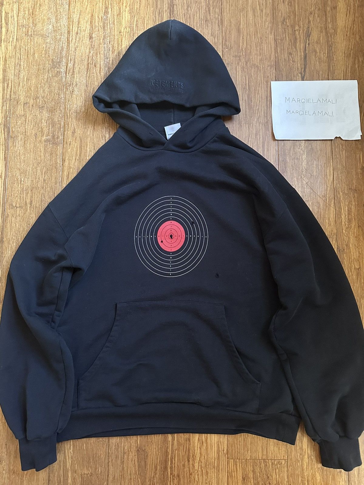 image of Vetements Ss19 Distressed Target Hoodie in Black, Men's (Size XS)