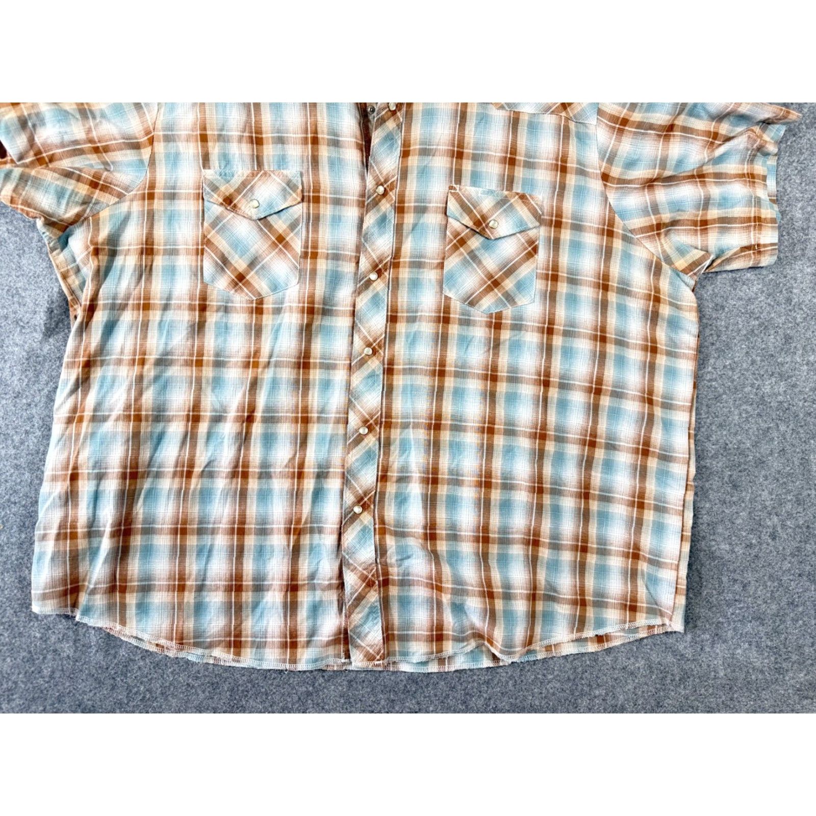 Wrangler Wrangler Western Shirt Mens 3XL Brown Blue Plaid Flap Pocket Pearl Snap Cowboy Size US XXL / EU 58 / 5 - 4 Thumbnail