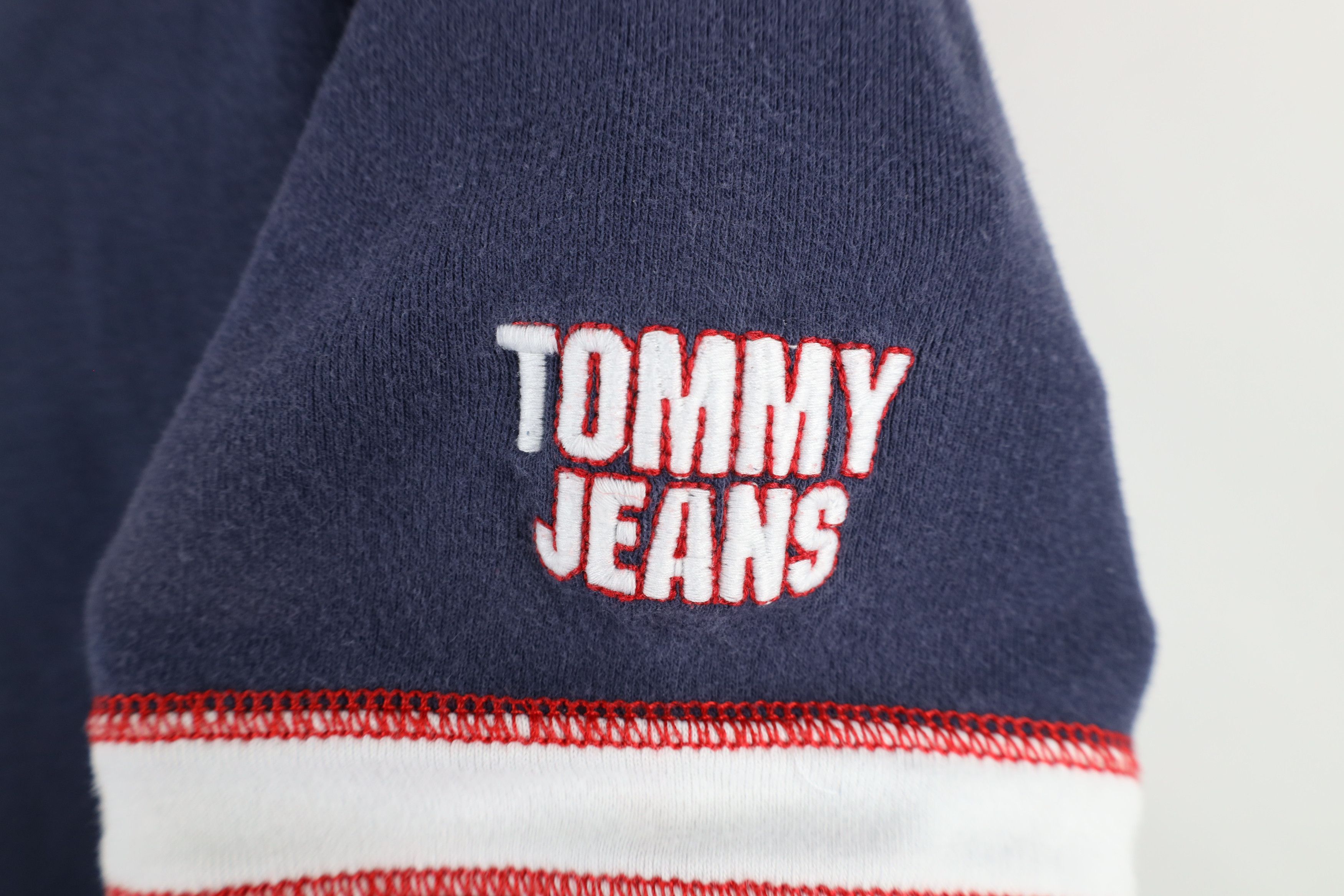 Tommy Hilfiger × Vintage Vintage 90s Tommy Hilfiger Spell Out Striped V-Neck T-Shirt Size US L / EU 52-54 / 3 - 4 Thumbnail