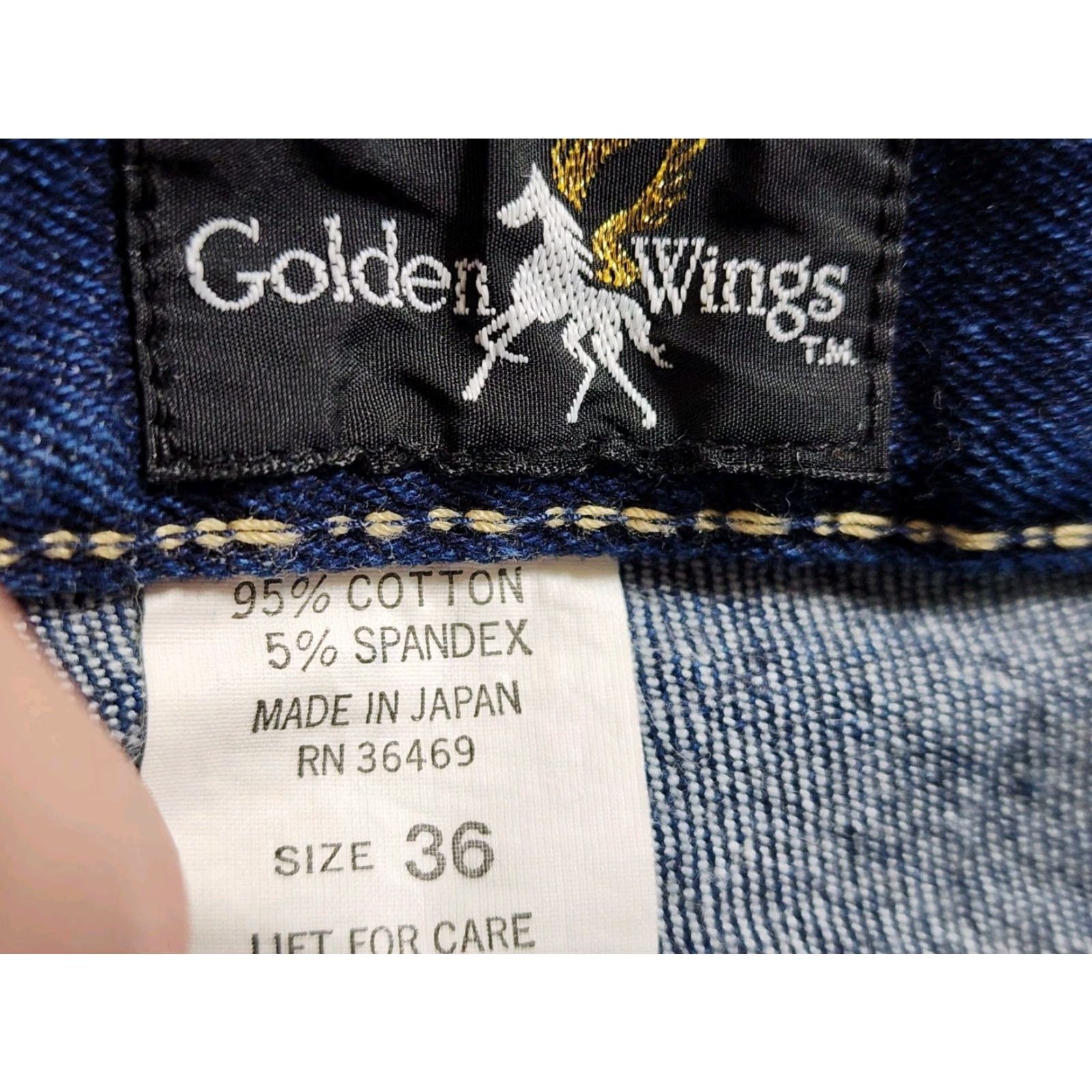 Denime VINTAGE Golden Wings Jeans Denim 36 Straight Men Blue 1970s Cotton Spandex Japan Inseam 28 Pockets Regular Size US 36 / EU 52 - 8 Thumbnail