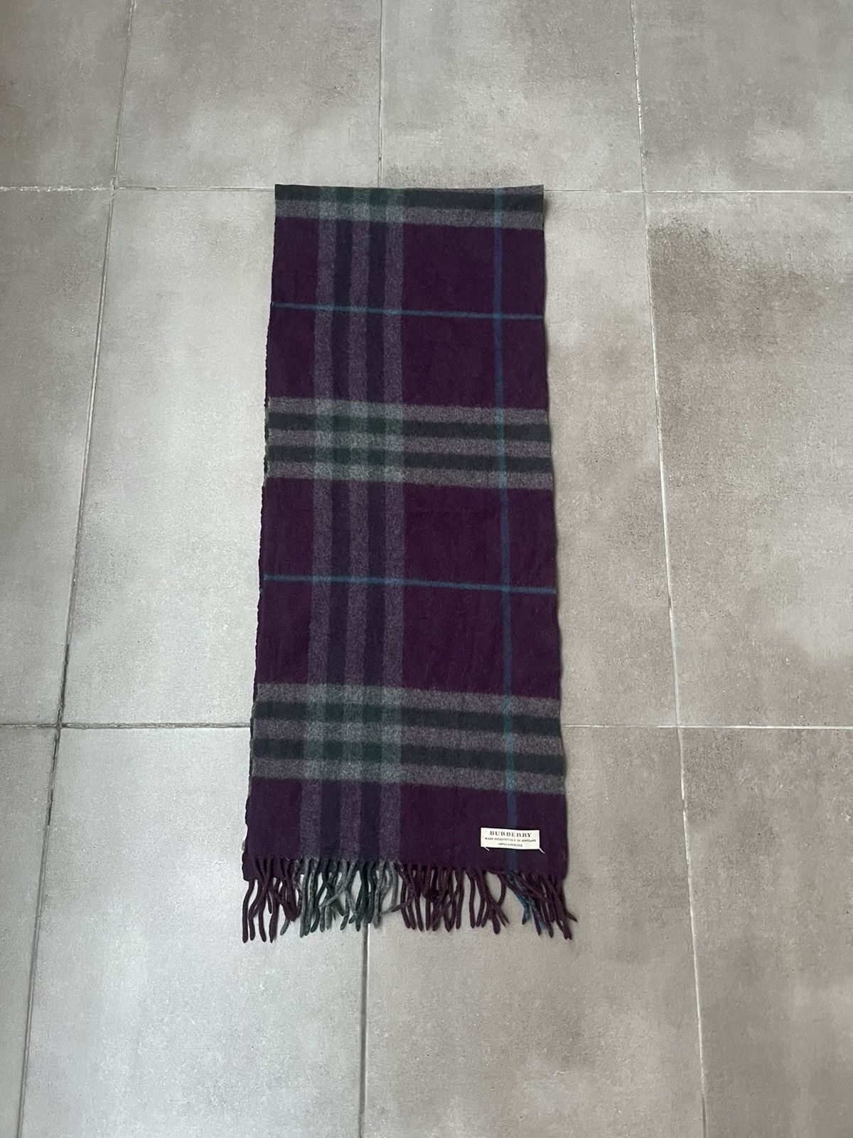 Burberry Burberry Nova Check Checkered Violet Grey Cashmere Scarf Size ONE SIZE - 3 Thumbnail