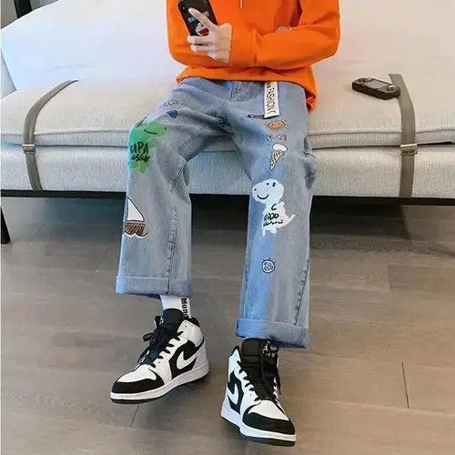 Spring and Autumn Cartoon Printed Jeans