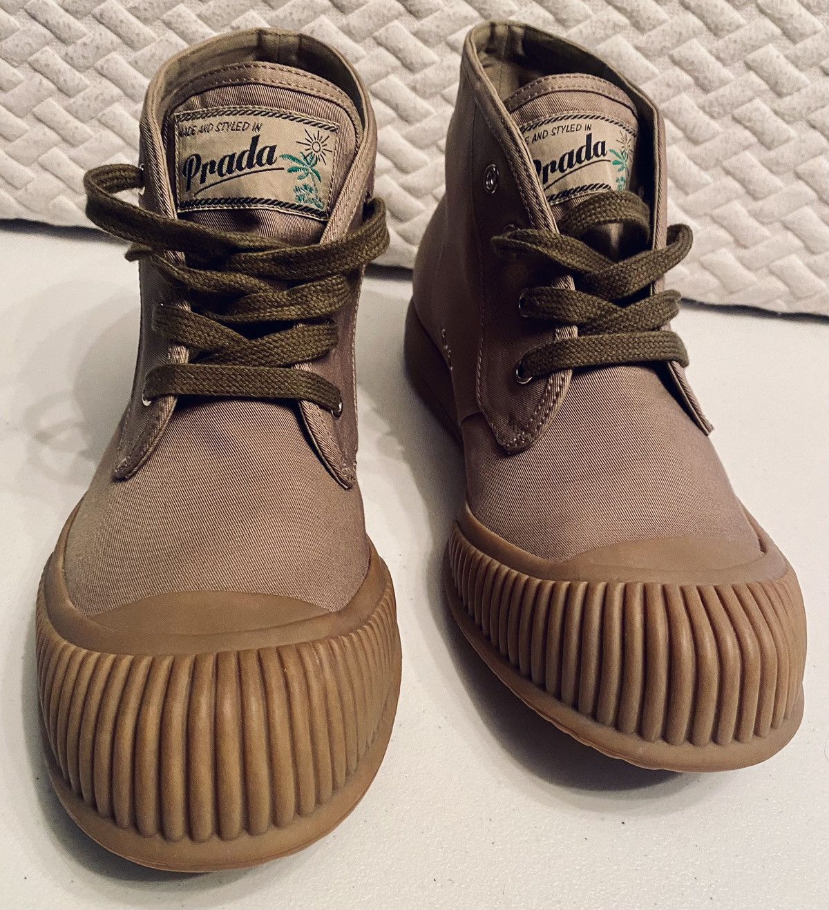 Prada Prada 🇮🇹 Khaki Denim Dipped Toe Techno Sneakers 7.5 US NEW Size US 7.5 / EU 40-41 - 1 Thumbnail