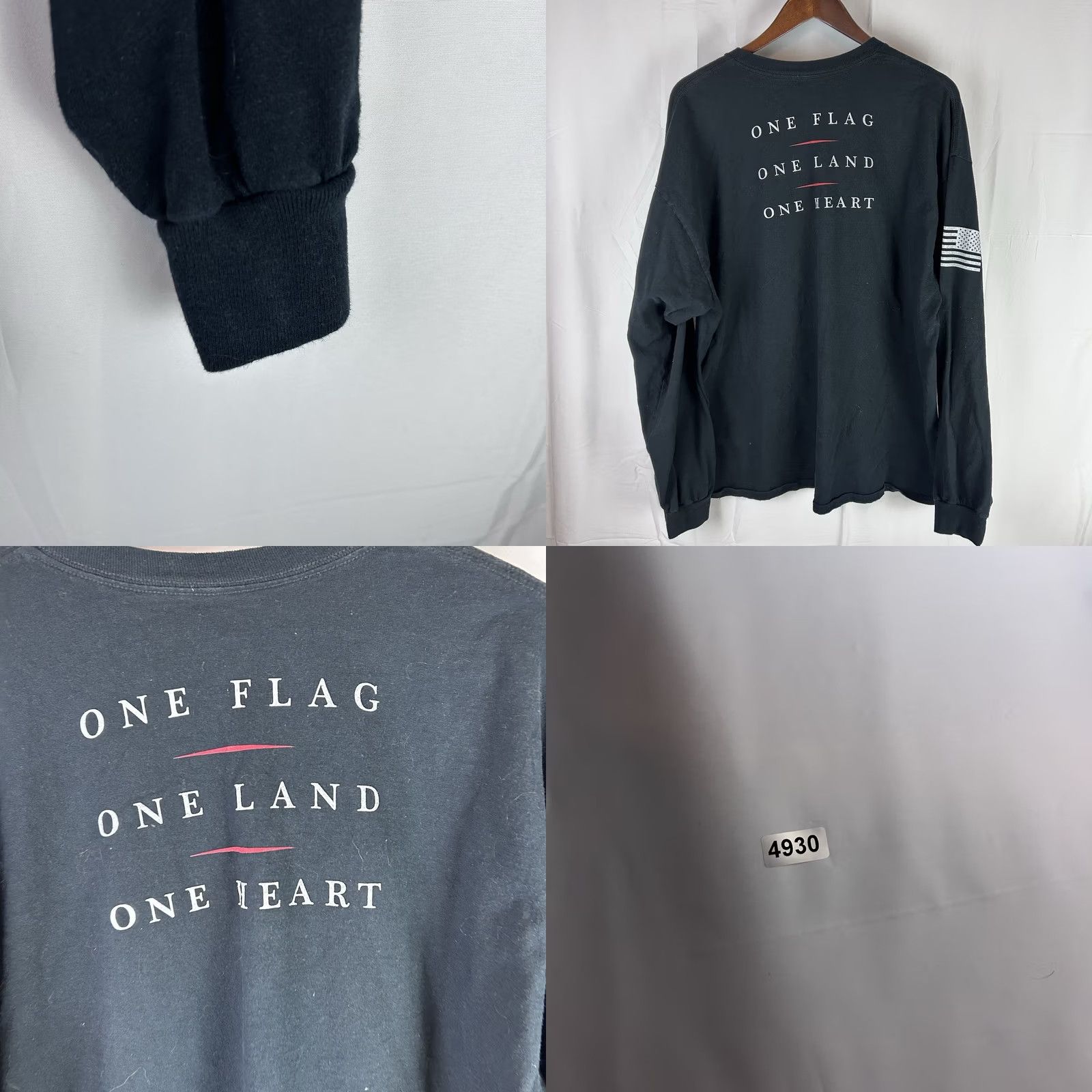 Vintage Grunt Style Long Sleeve Shirt Mens 2X Black One Flag One Land One Heart Cowboy Patriotic Logo Crew Neck T-Shirt Size US XXL / EU 58 / 5 - 8 Thumbnail