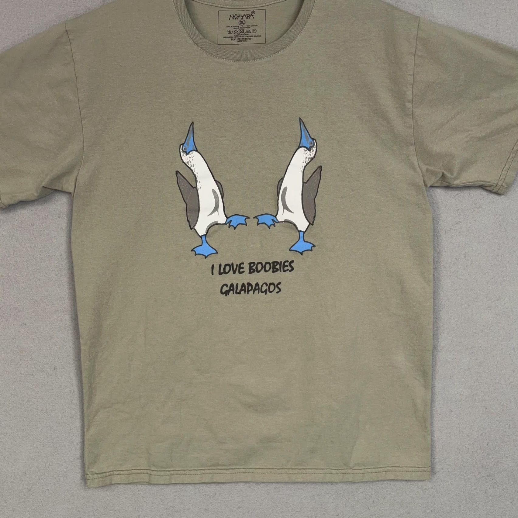 Nomad Nomada I Love Boobies Galapagos Green XL Mens T-Shirt Graphic Funny Birds Crew Neck Size US XL / EU 56 / 4 - 3 Thumbnail