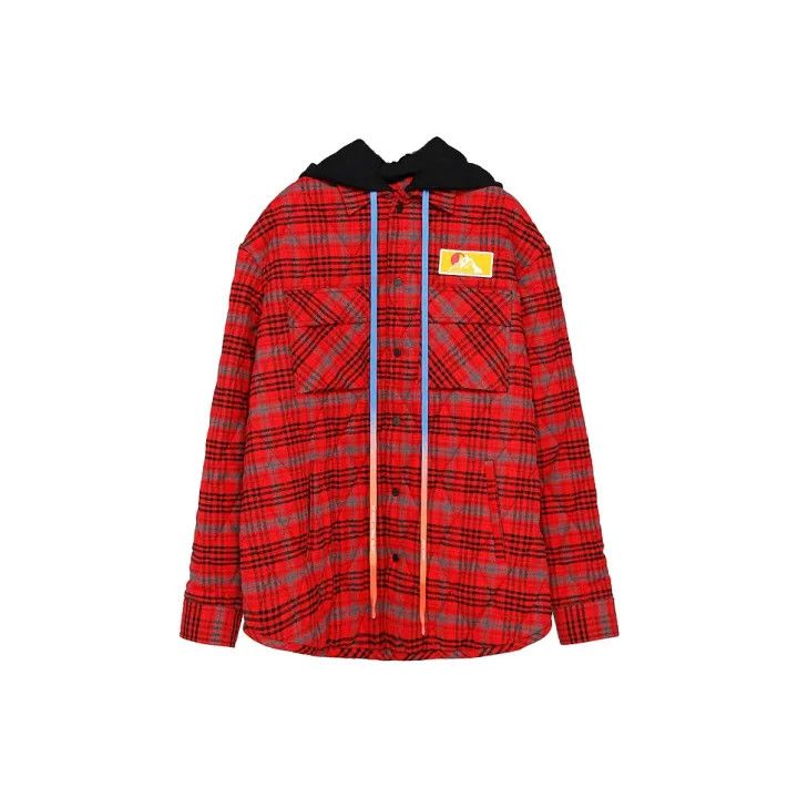 Off-White Off-White Red Plaid Flannel Hooded Shirt Jacket 0079 Size US XL / EU 56 / 4 - 1 Thumbnail