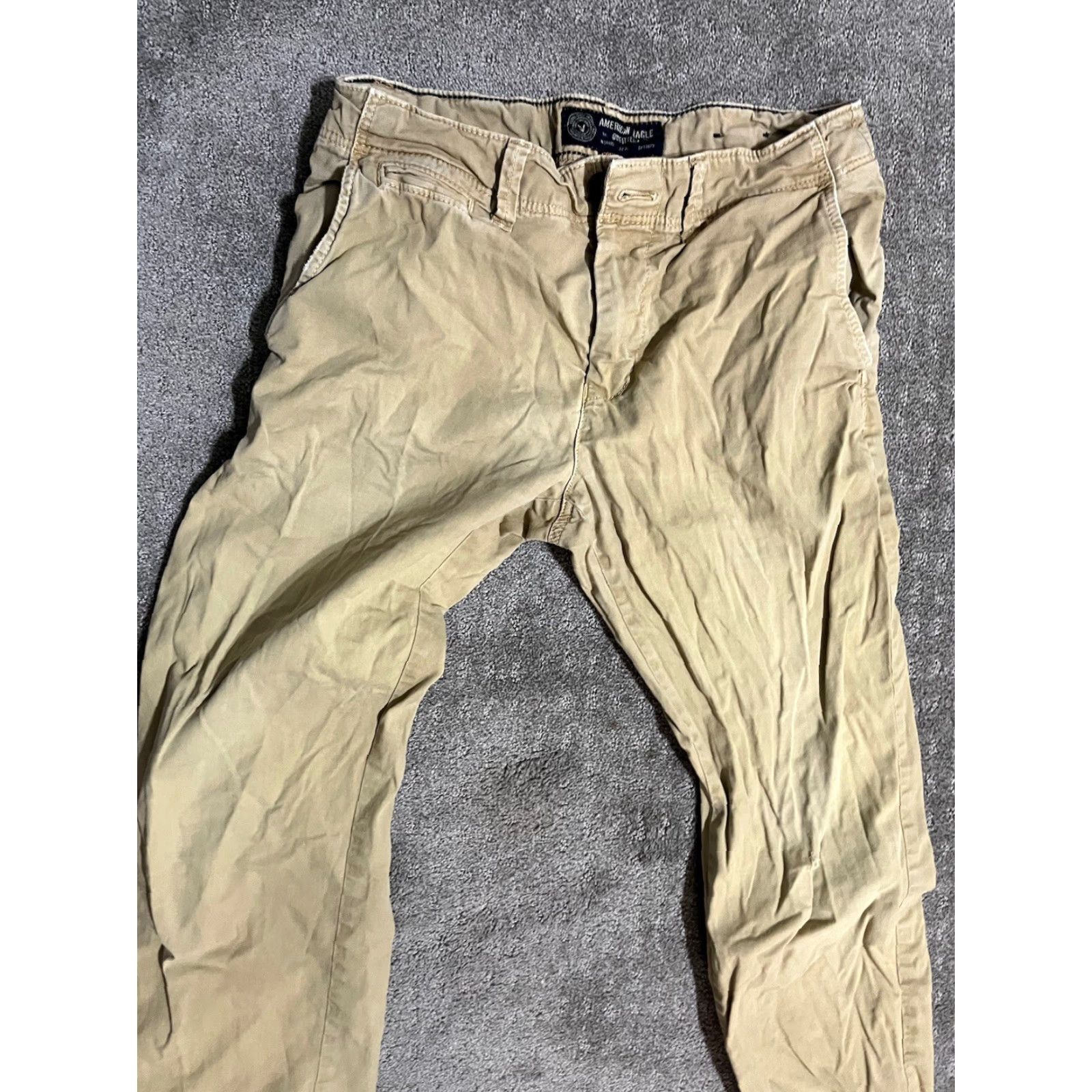 American Eagle Outfitters American Eagle Slim Fit Khaki Pants 30x32 Beige Flat Front Stretch Casual Mens Size US 30 / EU 46 - 4 Thumbnail