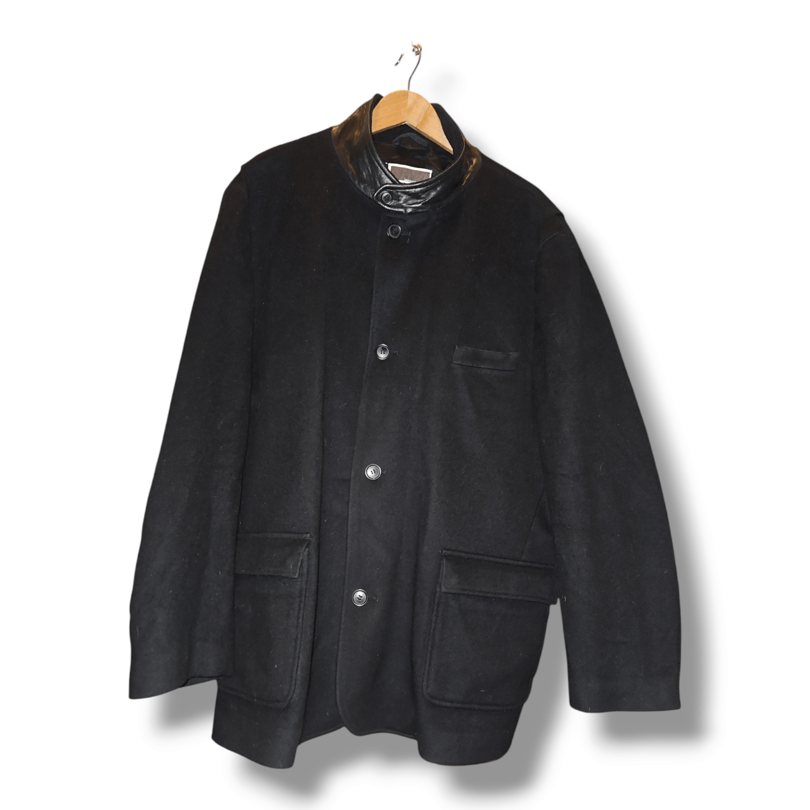 Michael Kors Black Virgin Wool Coat XXL Zip/Button Leather Collar Kors Size US XXL / EU 58 / 5 - 3 Thumbnail