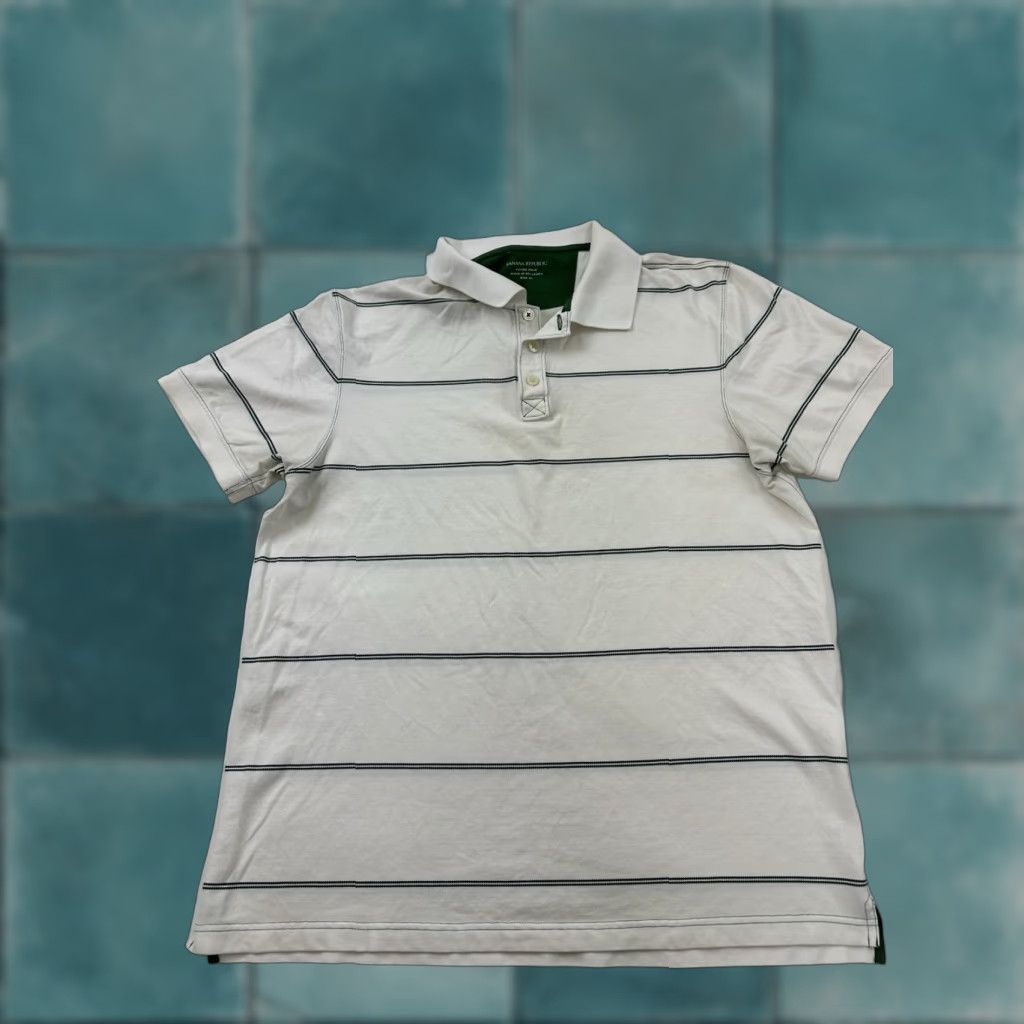 Banana Republic Banana Republic Shirt Polo Mens XL White Striped Fitted Short Sleeve Standard Size US XL / EU 56 / 4 - 1 Thumbnail