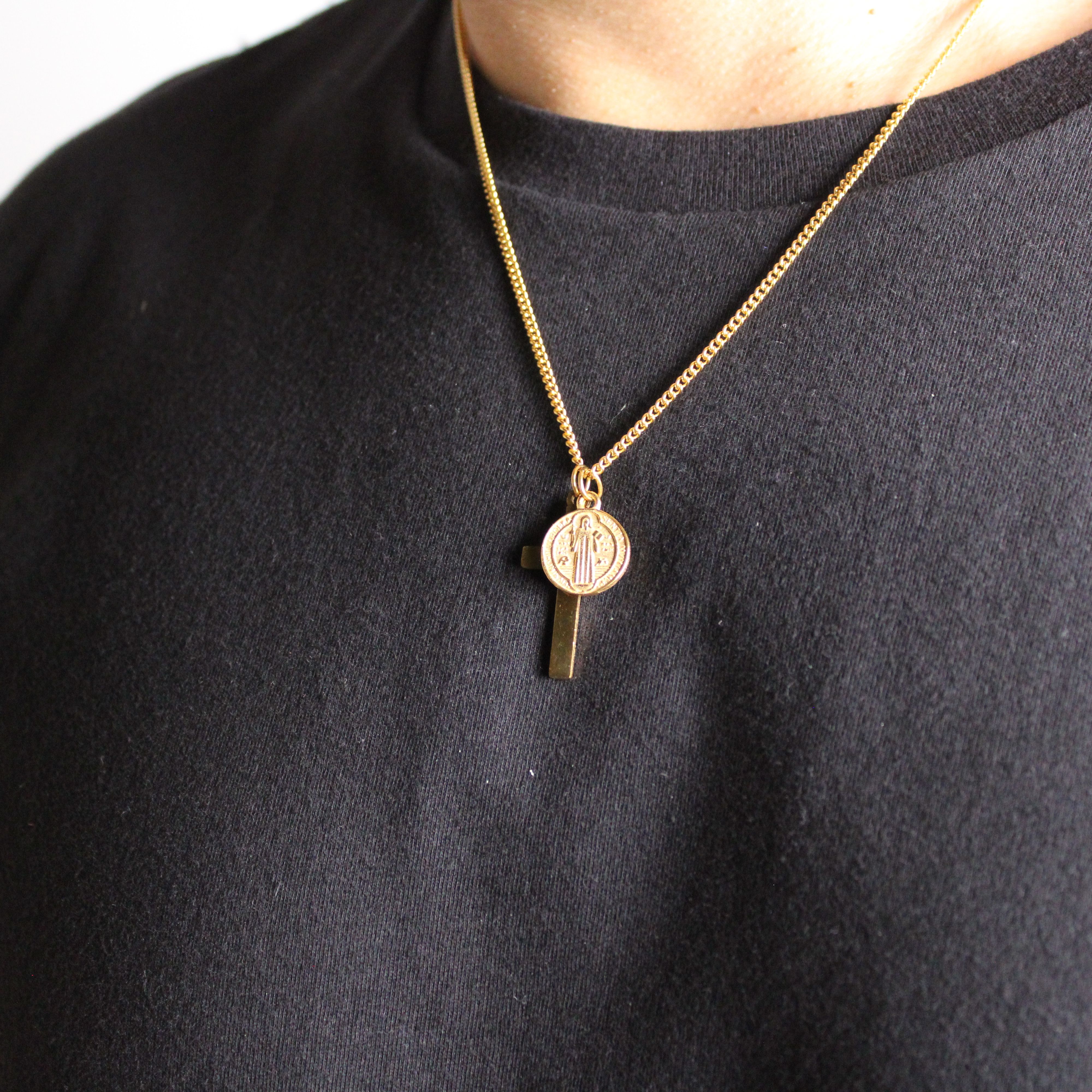 Jewelry Gold Cross & Saint Benedict Medal Pendant Set Size ONE SIZE - 4 Thumbnail
