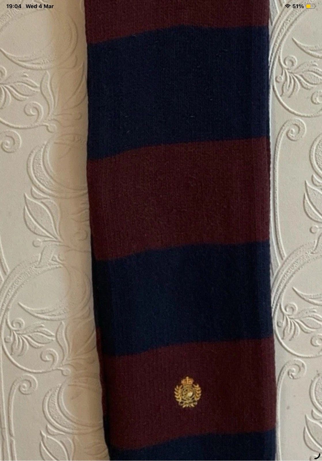 Polo Ralph Lauren Men’s Original Ralph Lauren Polo Scalf In Navy And Burgundy Size 44 - 10 Thumbnail