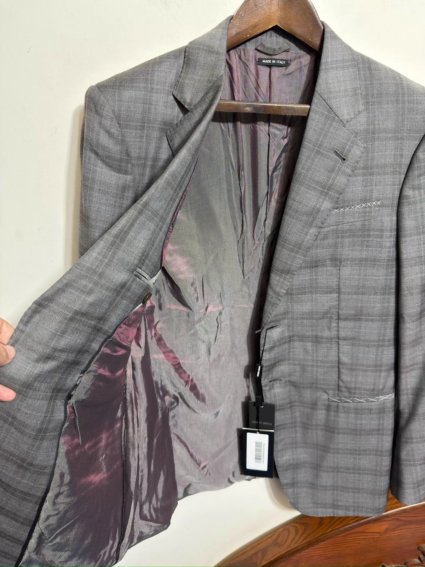 Giorgio Armani Armani Wool Suit Gray Prince of Wales Check IT 50 NWT Size 50L - 6 Thumbnail