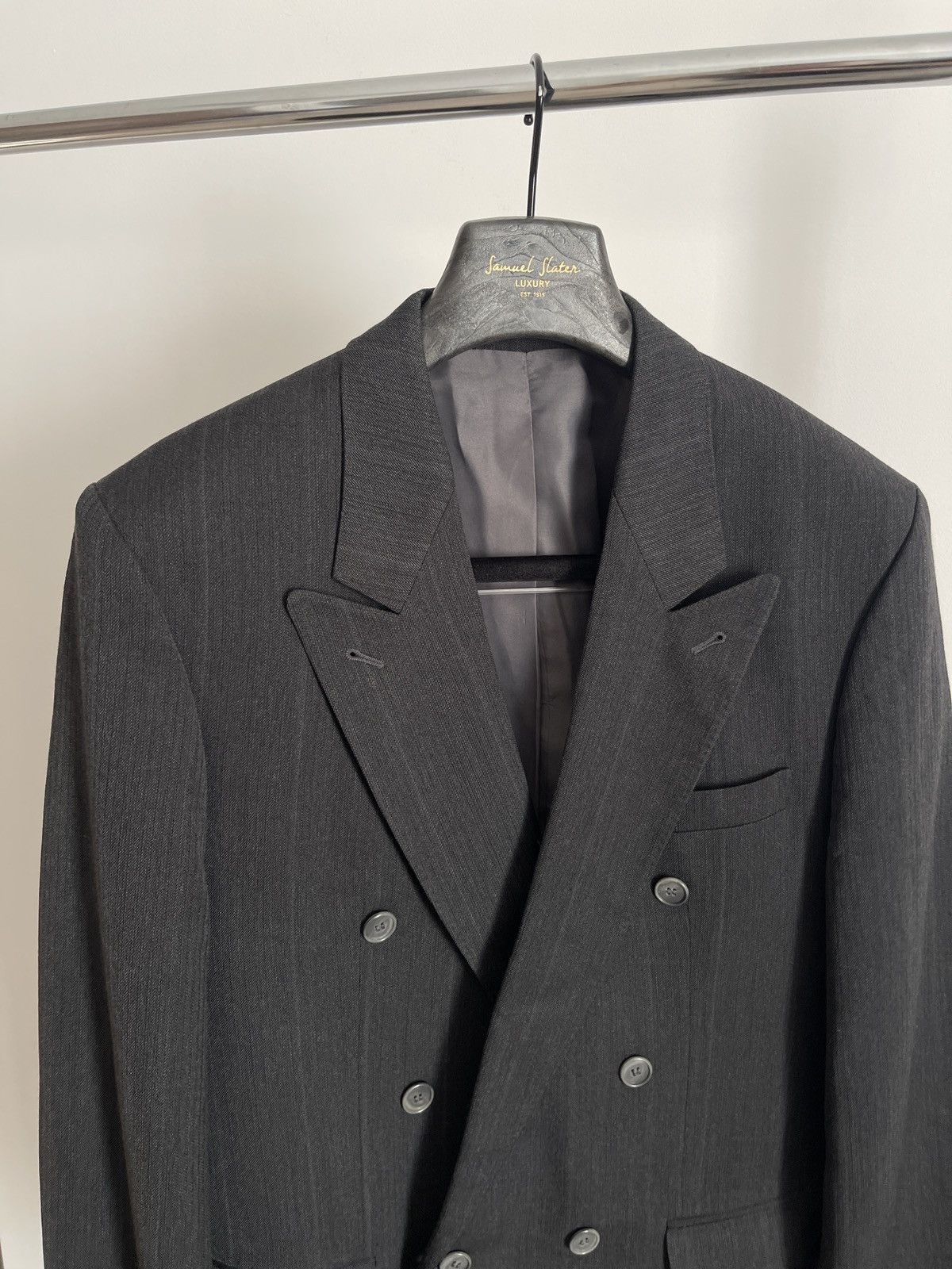Vintage Double-breasted vintage blazer classic jacket gray wool Size 40R - 3 Thumbnail