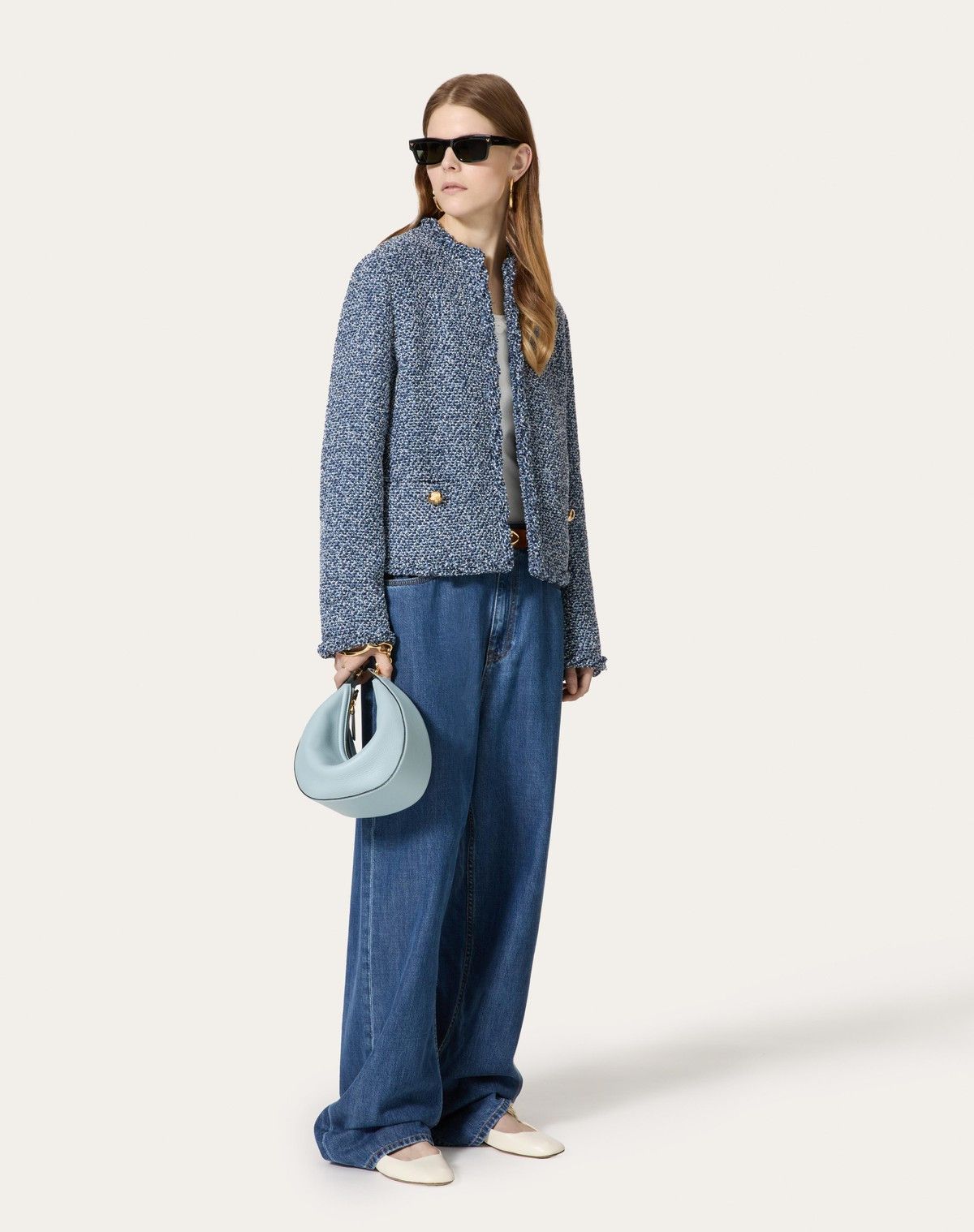 Valentino o1s1wg110525 Textured Tweed Denim Jacket in Blue Size XS / US 0-2 / IT 36-38 - 3 Thumbnail