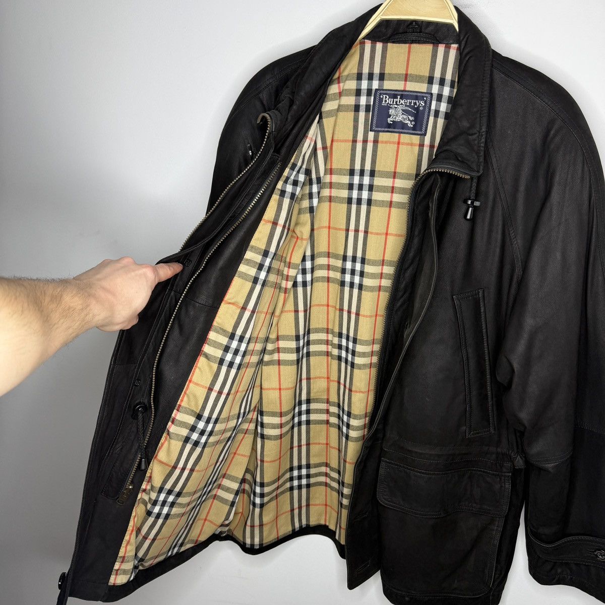 Burberry Burberrys Leather Jacket Coat Black Classic Nova Check Size US L / EU 52-54 / 3 - 2 Thumbnail