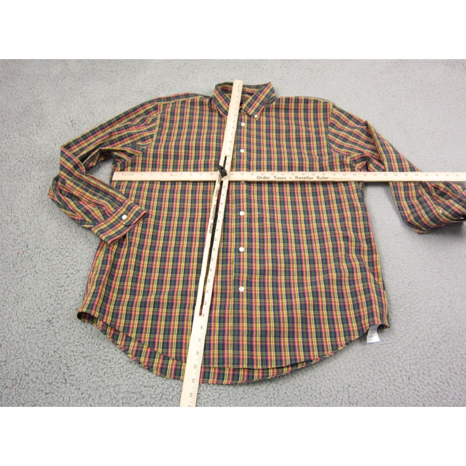 Lands' End Lands' End Shirt Adult 17.5 Green Yellow Blue Oxford Button Up Cotton 90s Mens Size US XXL / EU 58 / 5 - 7 Thumbnail