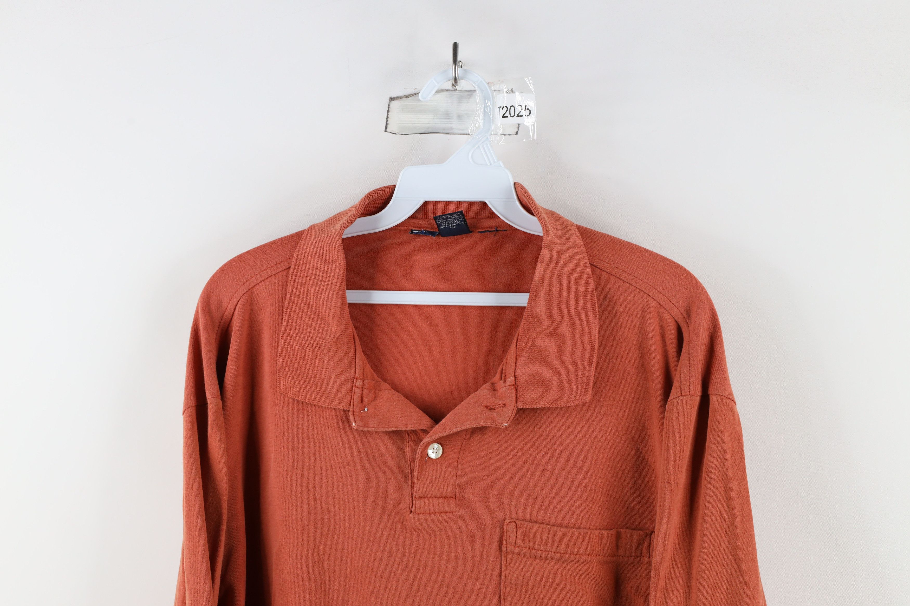 Lands' End × Vintage Vintage 90s Lands End Long Sleeve Rugby Polo Orange USA Size US L / EU 52-54 / 3 - 2 Thumbnail