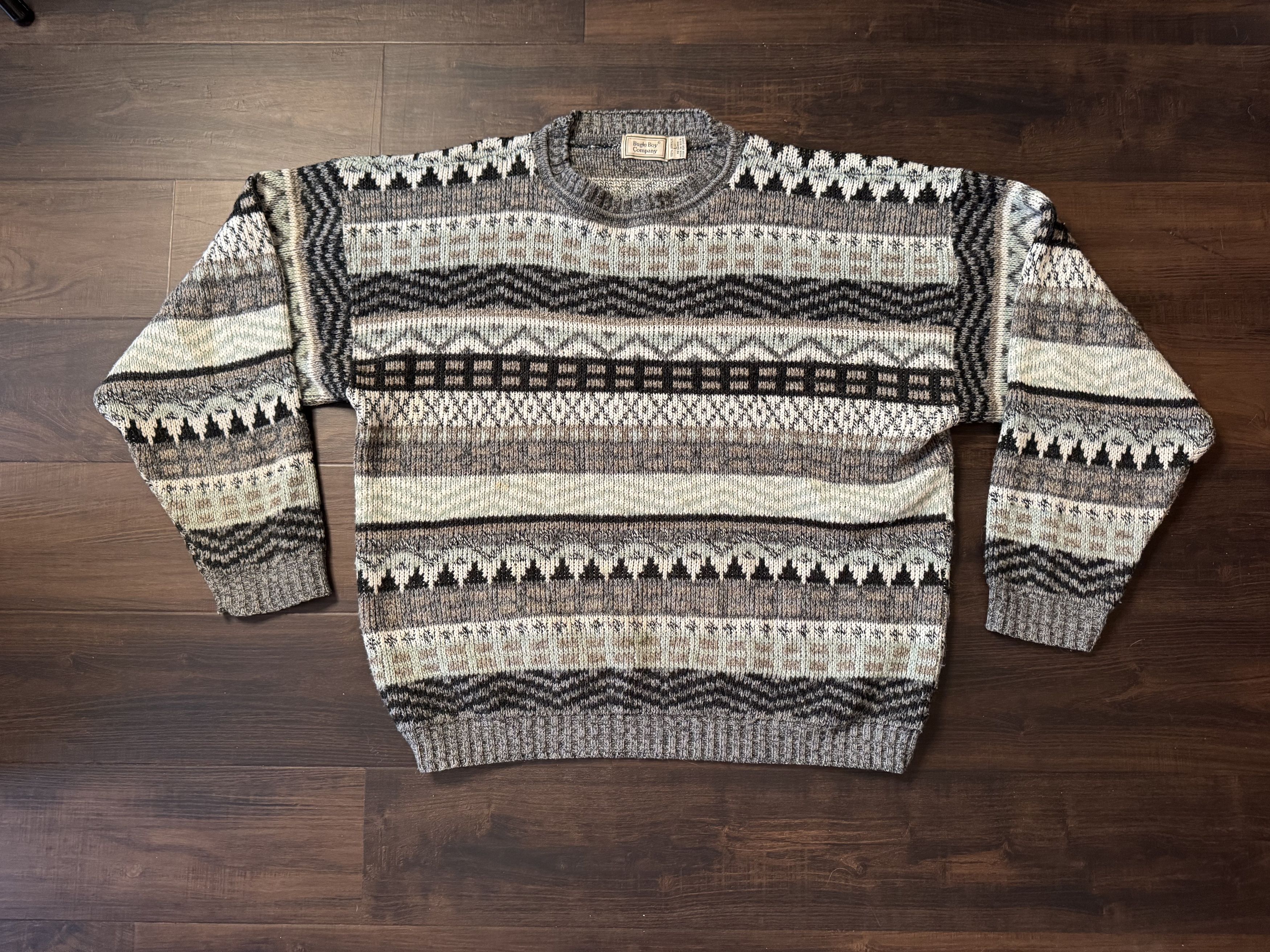 Bugle Boy Vintage 90s Bugle Boy L Sweater Knit Abstract Gray Size US L / EU 52-54 / 3 - 1 Thumbnail