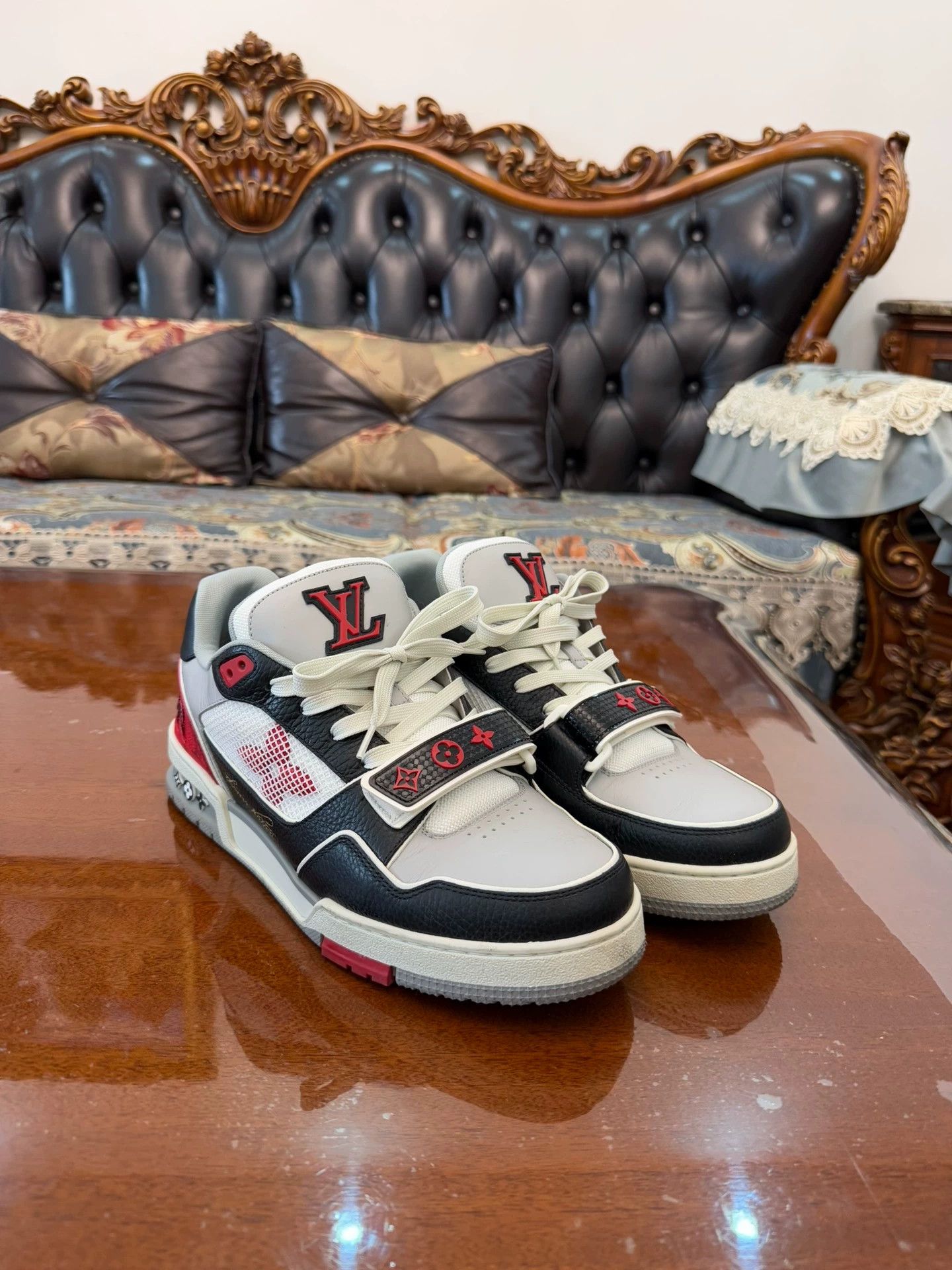 Louis Vuitton LV Trainer 7UK Worn 2x Black Red Cement Size US 8 / EU 41 - 1 Thumbnail