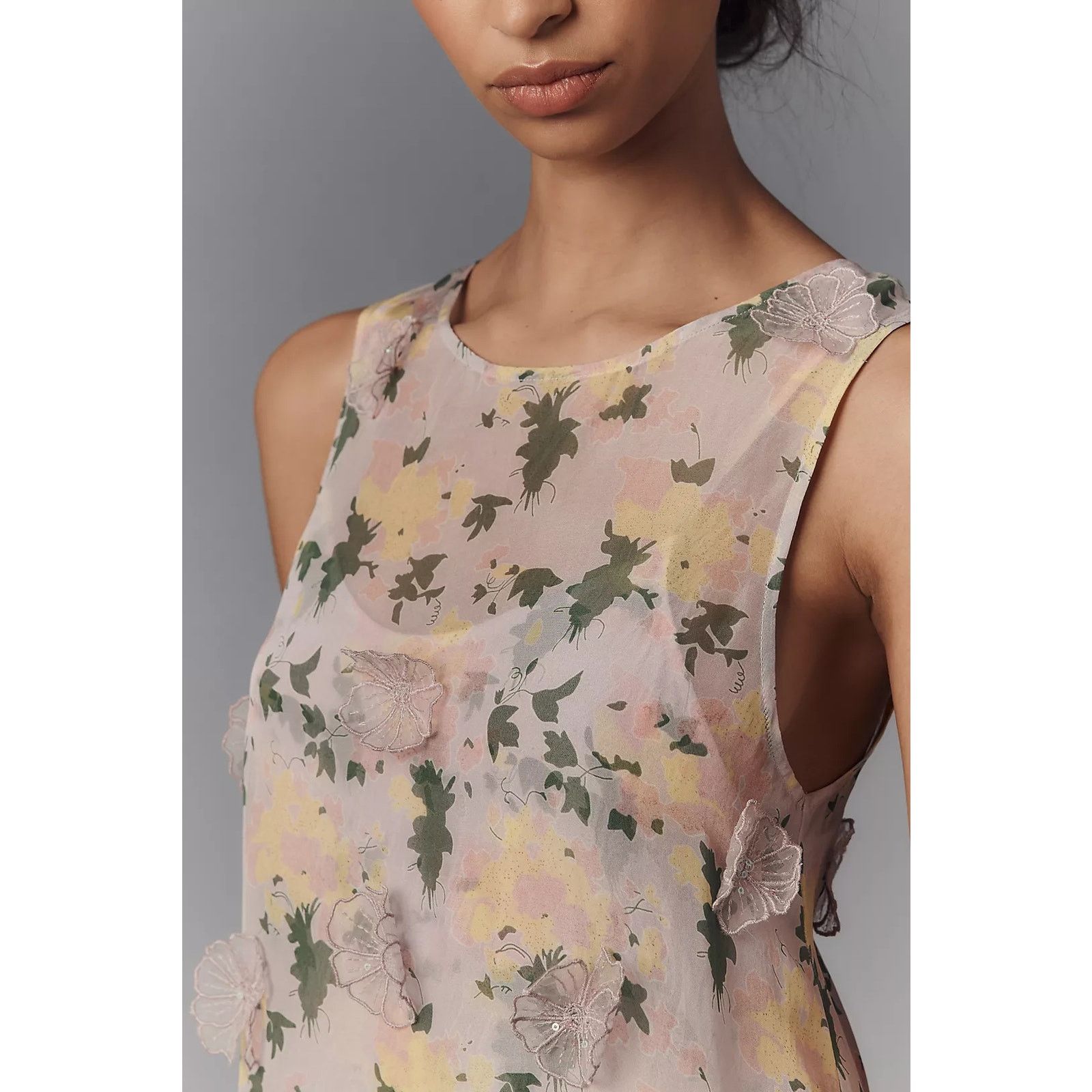 Anthropologie NWT Pinnacle Shruti Sancheti Sheer Pink Floral Mini Dress XL Size XL / US 12-14 / IT 48-50 - 2 Thumbnail