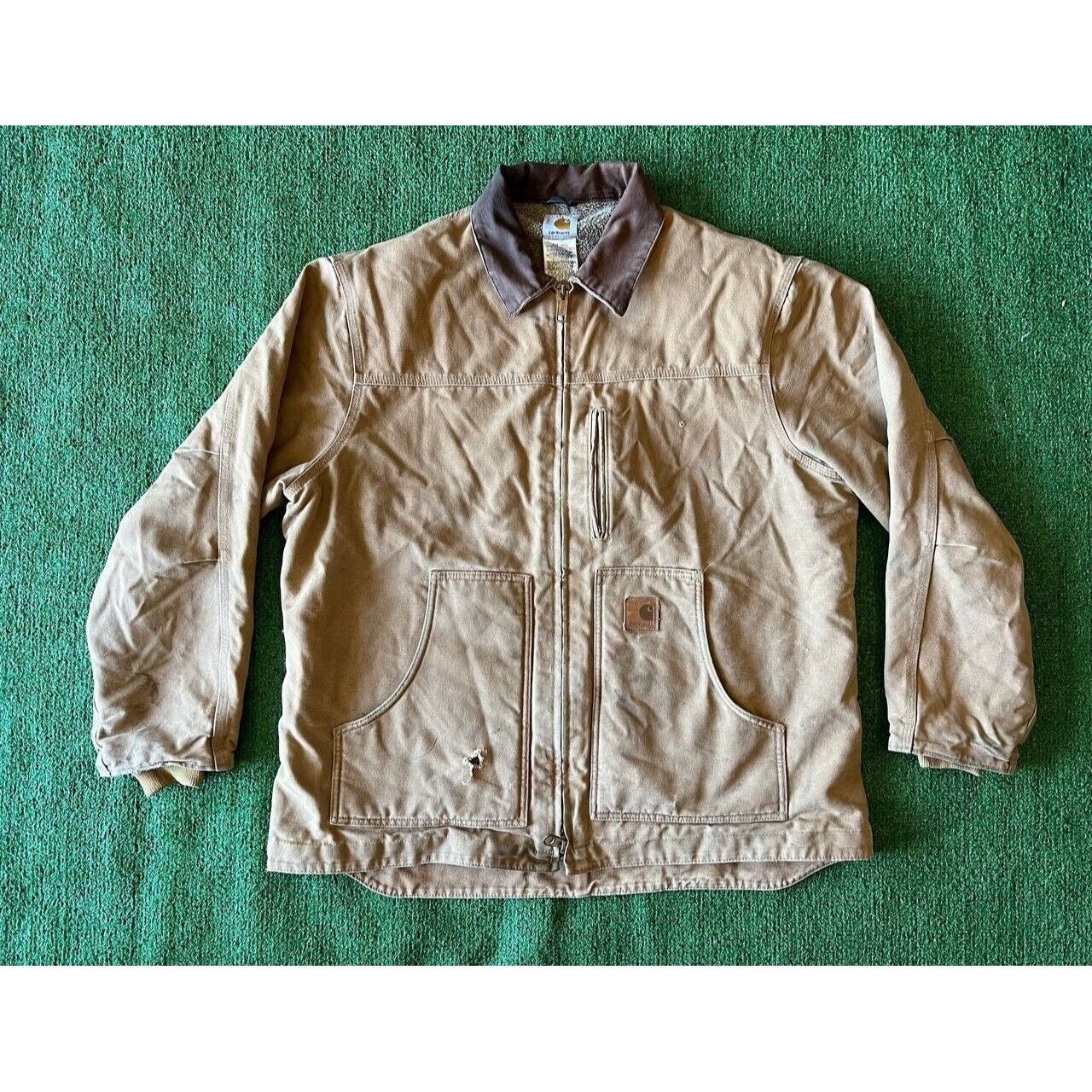 Image of Vintage Carhartt Sherpa Lined Canvas Chore Jacket C61 Cml in Camel, Men's (Size XL)