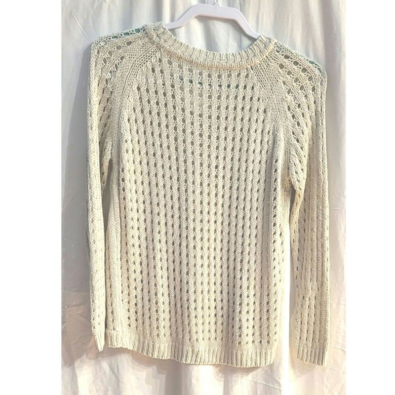 Other Vintage Beige Lace Open Knit Long Sleeve Sweater Size Medium Size M / US 6-8 / IT 42-44 - 2 Thumbnail