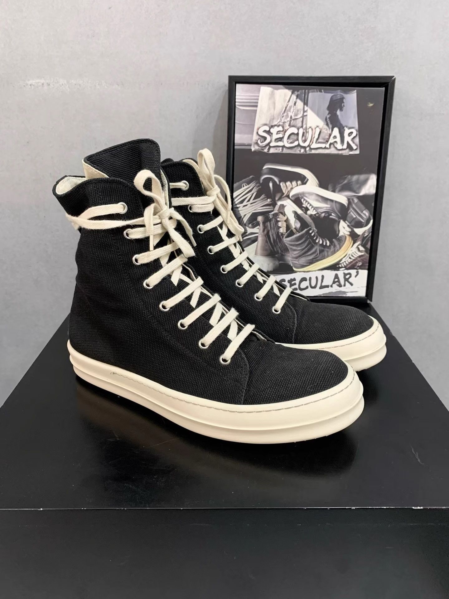 Rick Owens Rick Owens Black Canvas High Top Sneakers K34 Size US 8 / EU 41 - 2 Thumbnail