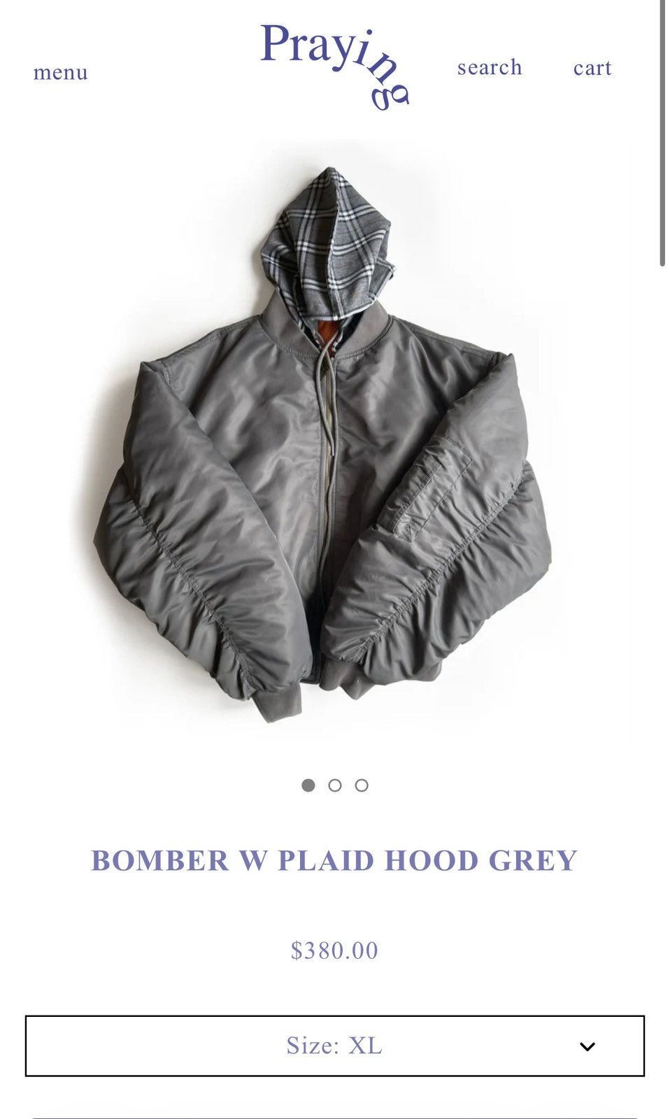 Praying BOMBER W PLAID HOOD GREY Size US XL / EU 56 / 4 - 1 Thumbnail