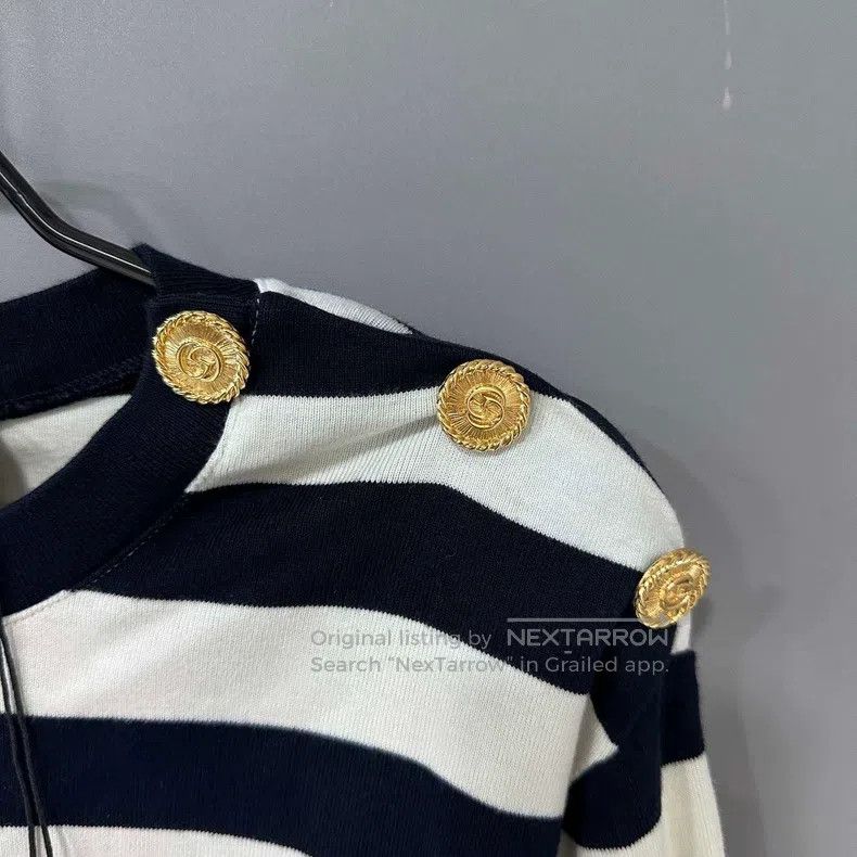 Gucci Gucci Black and white striped gold button logo long sleeve Size XXS / US 00 / IT 34 - 4 Thumbnail