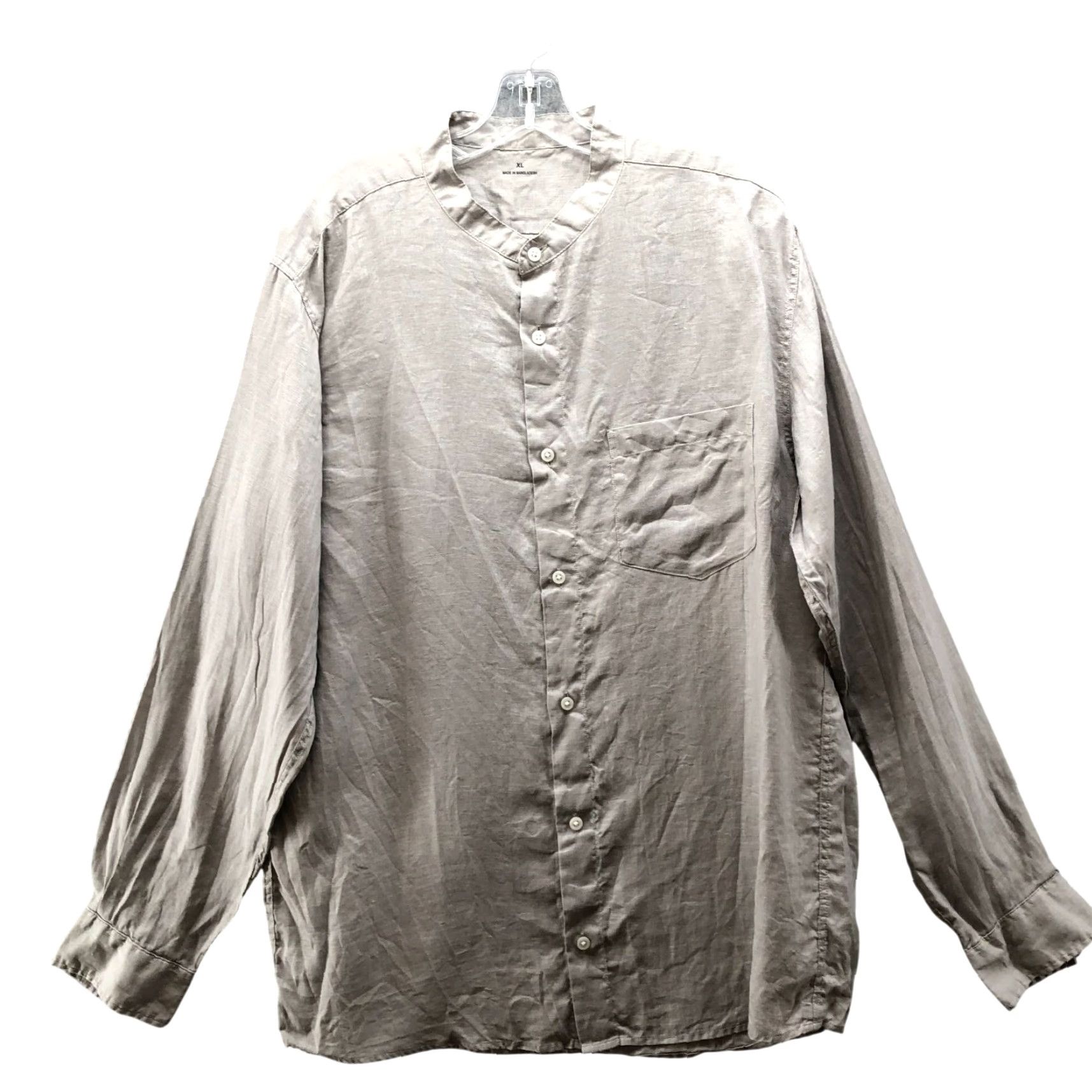 Muji MUJI Shirt Mens XL Long Sleeve Button Up Taupe Linen Band Collar Vintage? No Size US XL / EU 56 / 4 - 2 Thumbnail